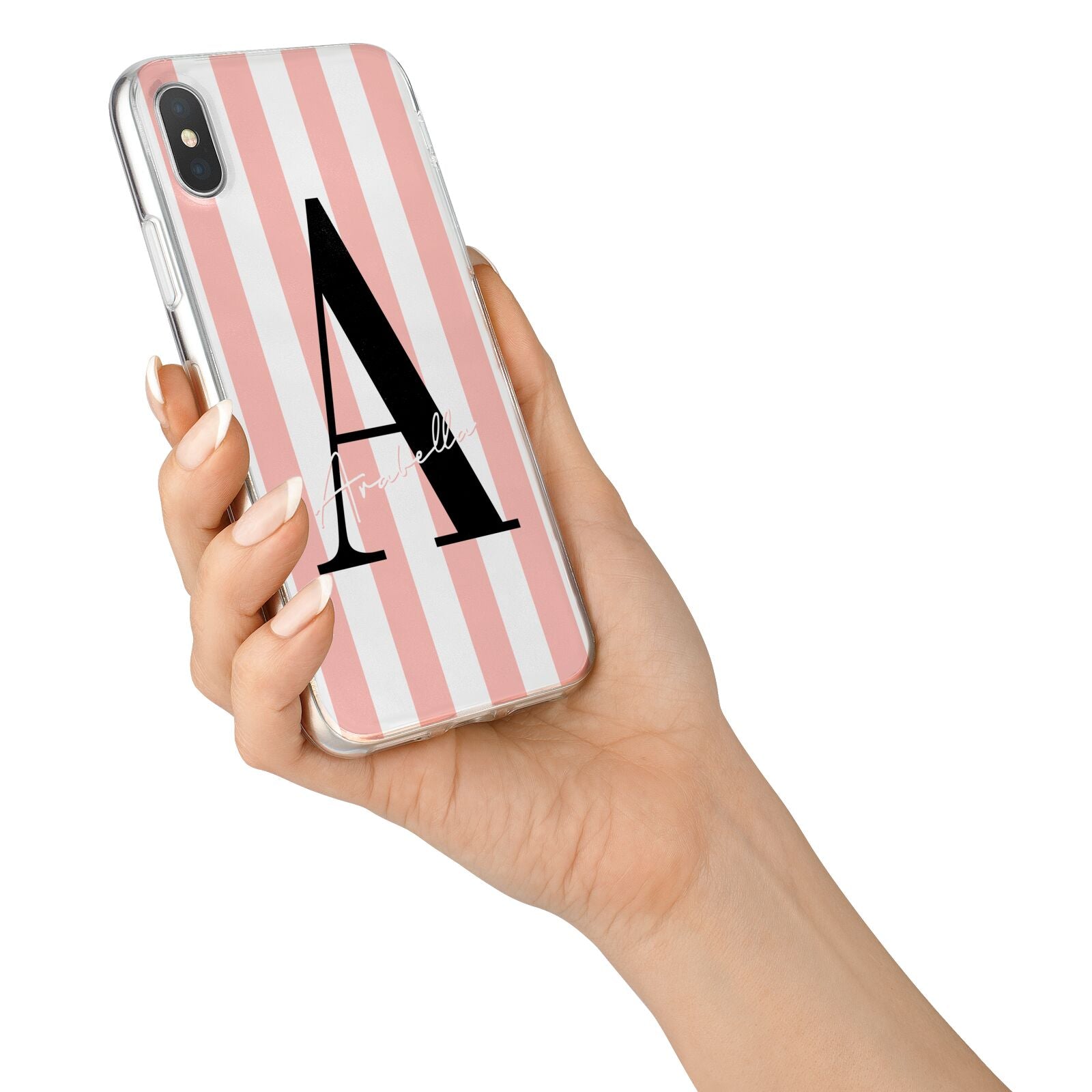 Personalised Pink Striped Initial iPhone X Bumper Case on Silver iPhone Alternative Image 2