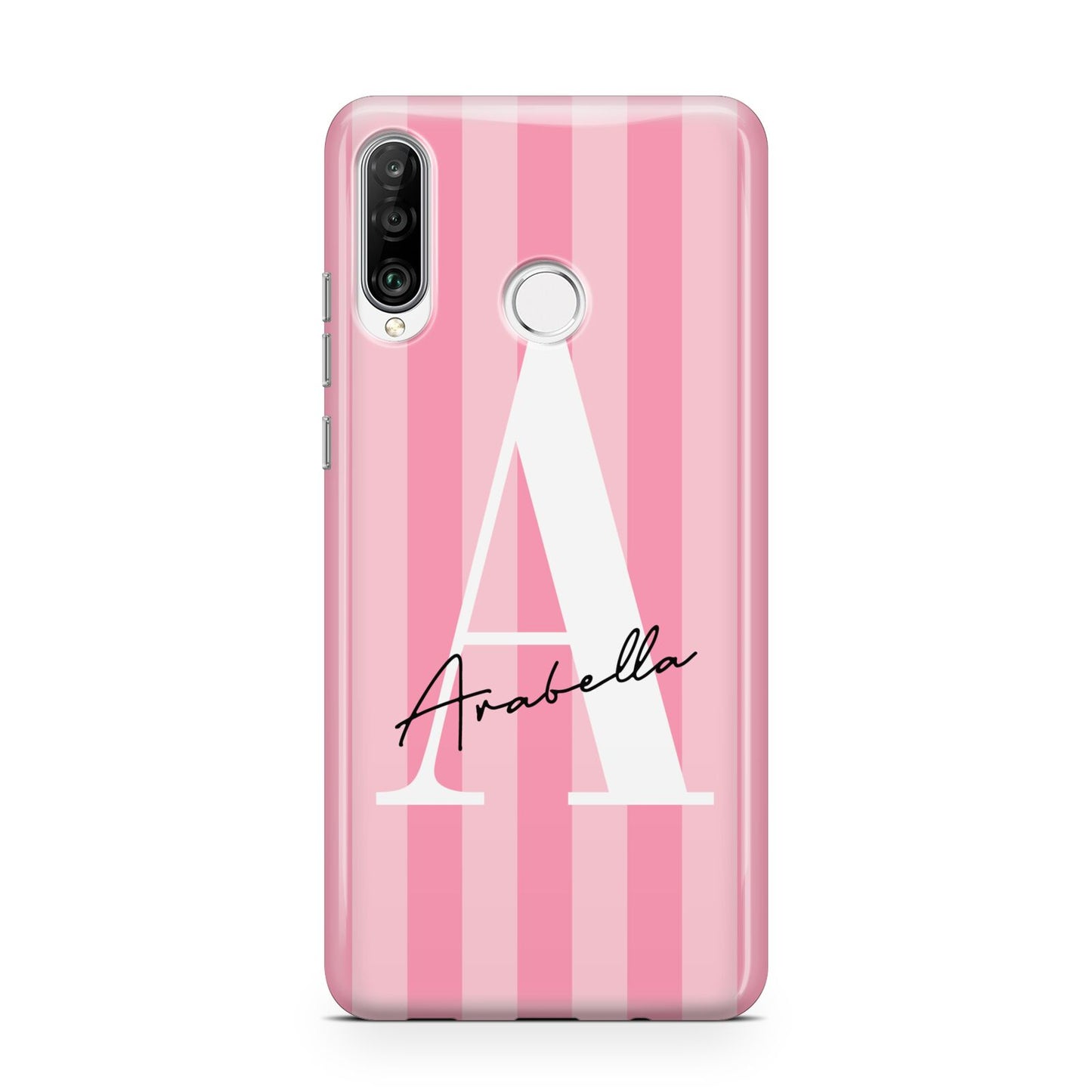 Personalised Pink Stripes Initial Huawei P30 Lite Phone Case