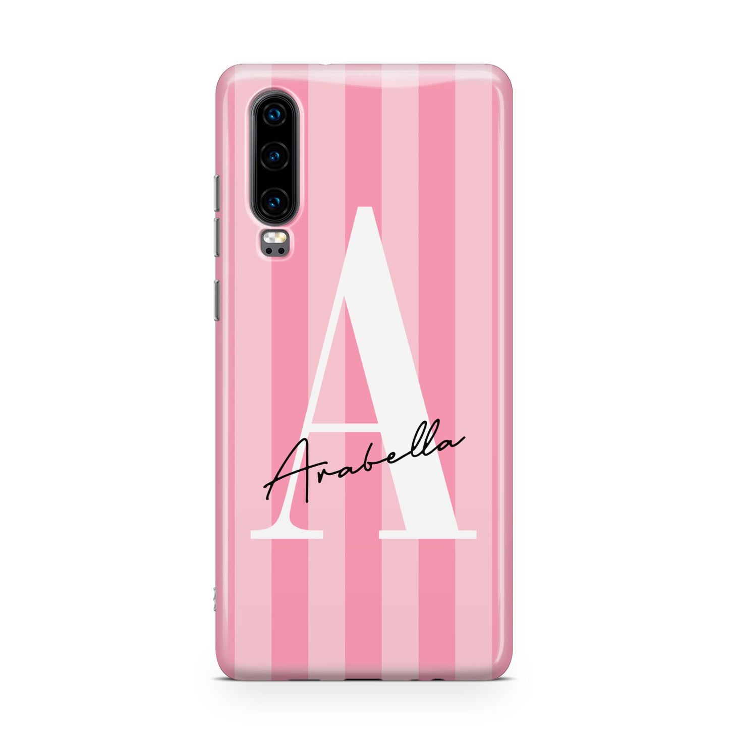 Personalised Pink Stripes Initial Huawei P30 Phone Case