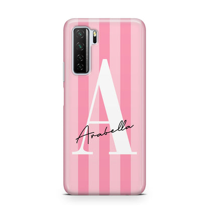 Personalised Pink Stripes Initial Huawei P40 Lite 5G Phone Case