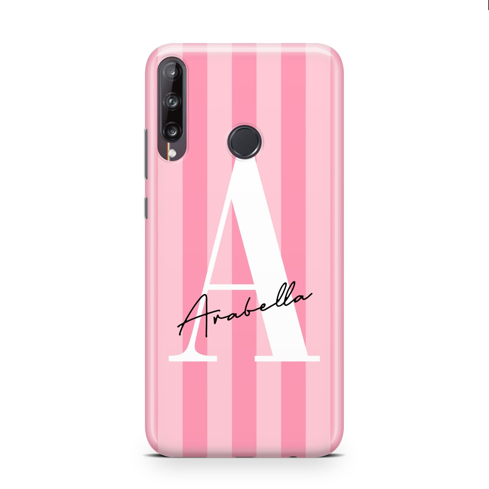 Personalised Pink Stripes Initial Huawei P40 Lite E Phone Case