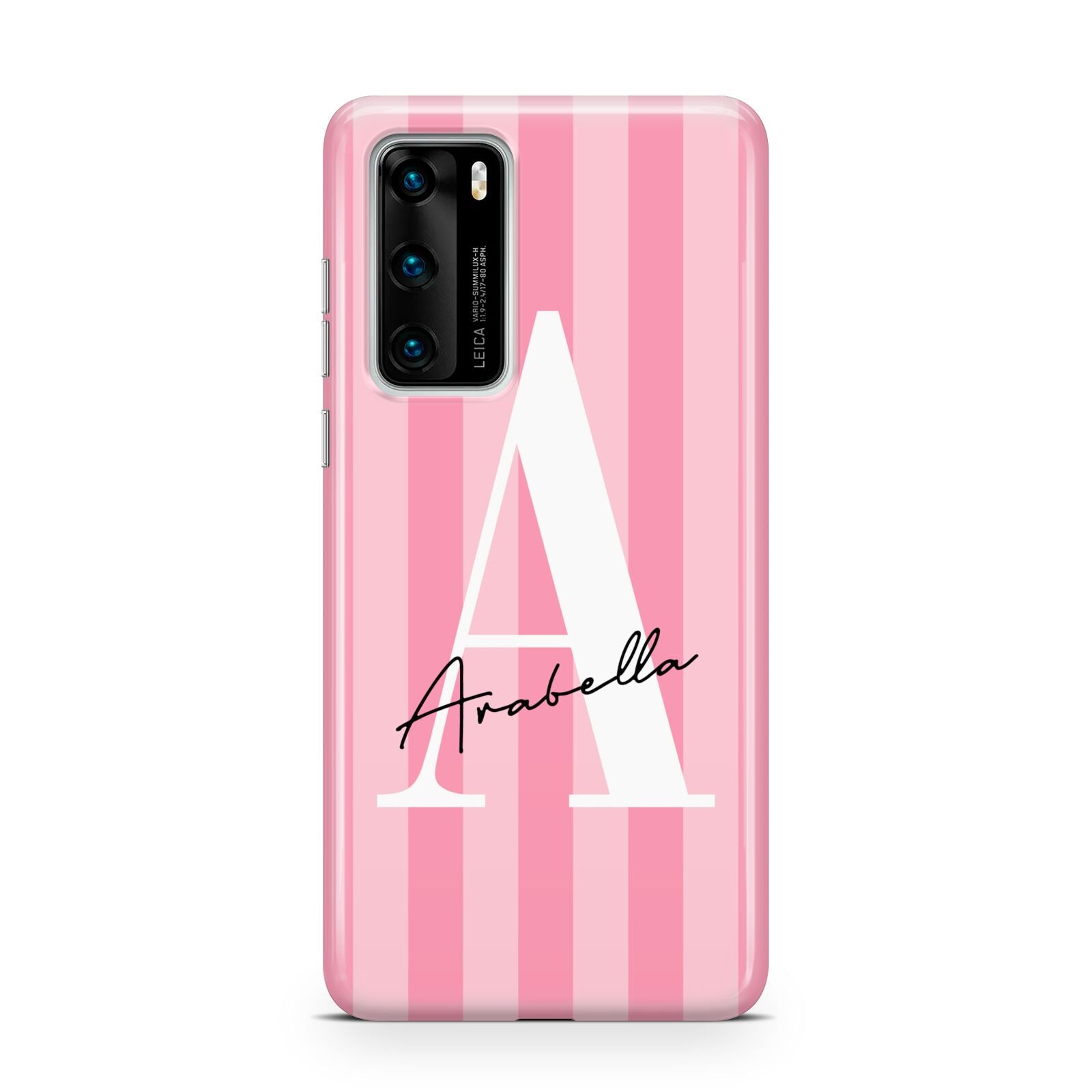 Personalised Pink Stripes Initial Huawei P40 Phone Case