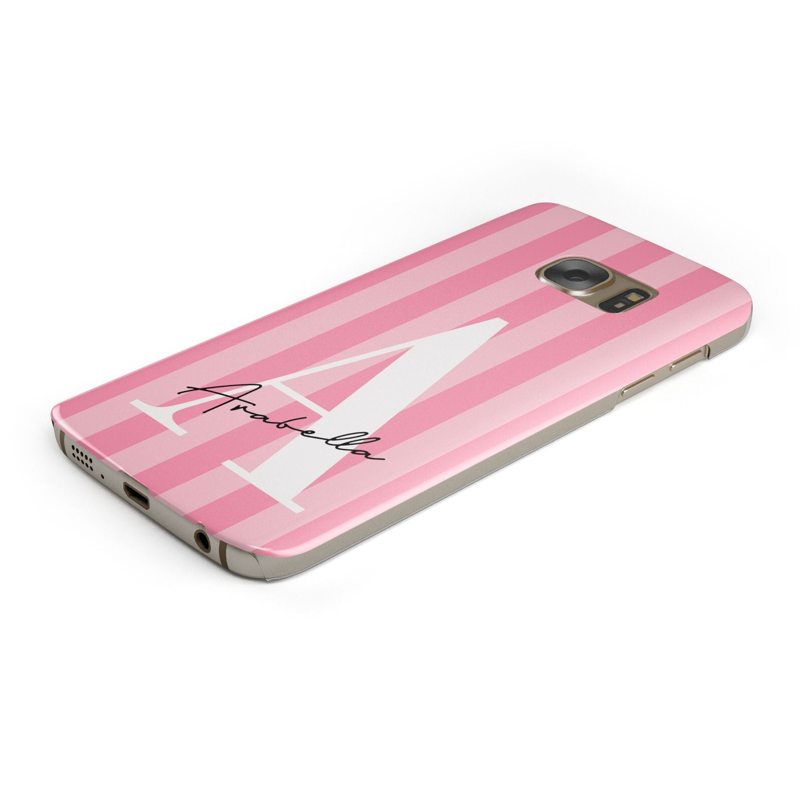 Personalised Pink Stripes Initial Protective Samsung Galaxy Case Angled Image