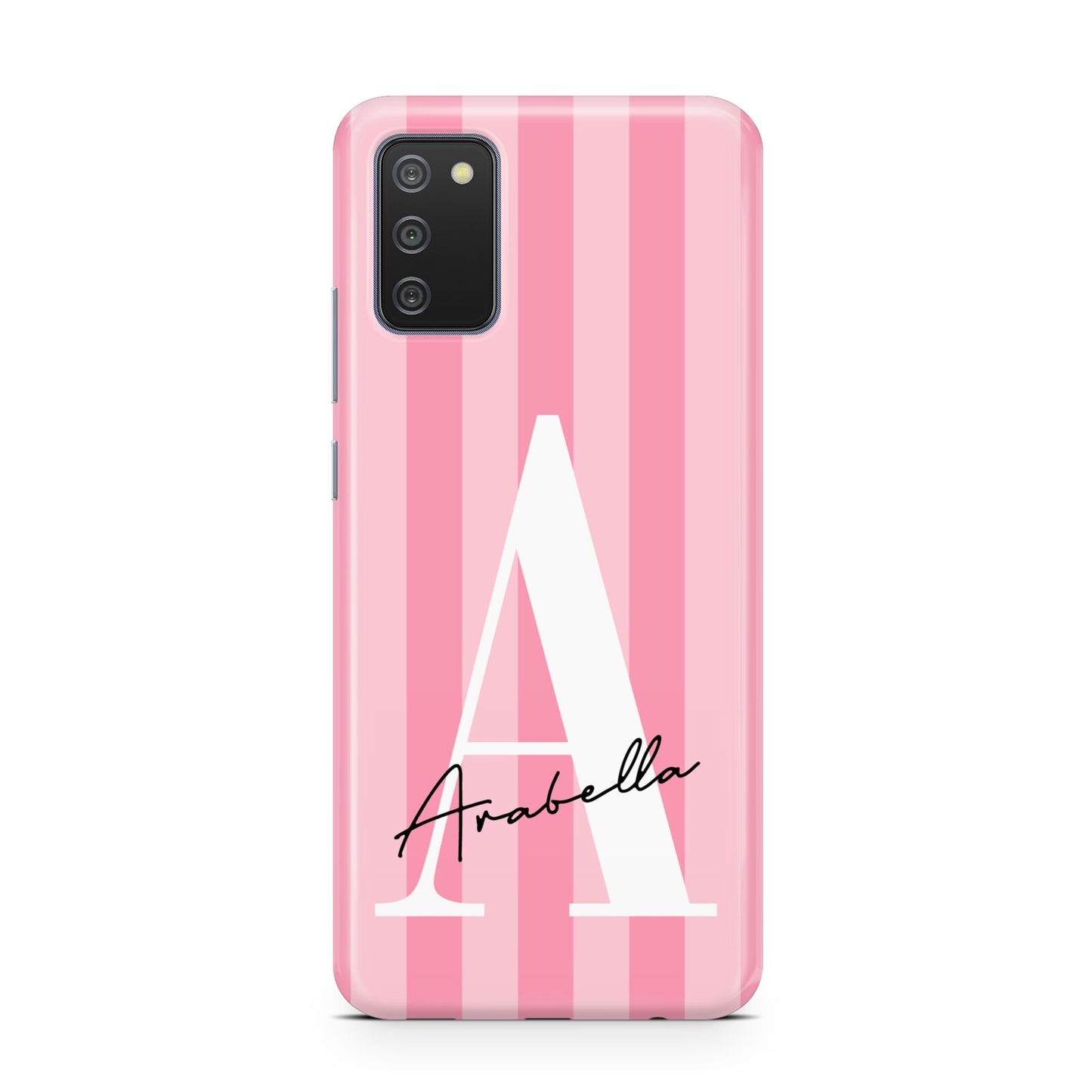 Personalised Pink Stripes Initial Samsung A02s Case