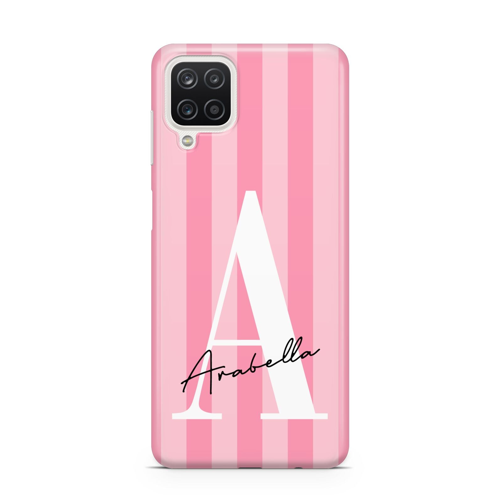 Personalised Pink Stripes Initial Samsung A12 Case