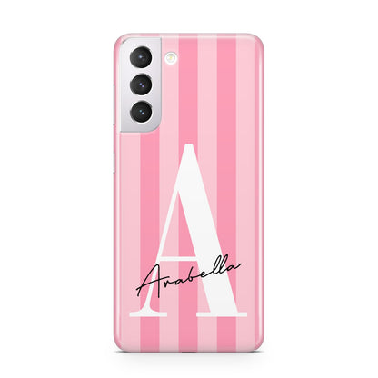 Personalised Pink Stripes Initial Samsung S21 Case