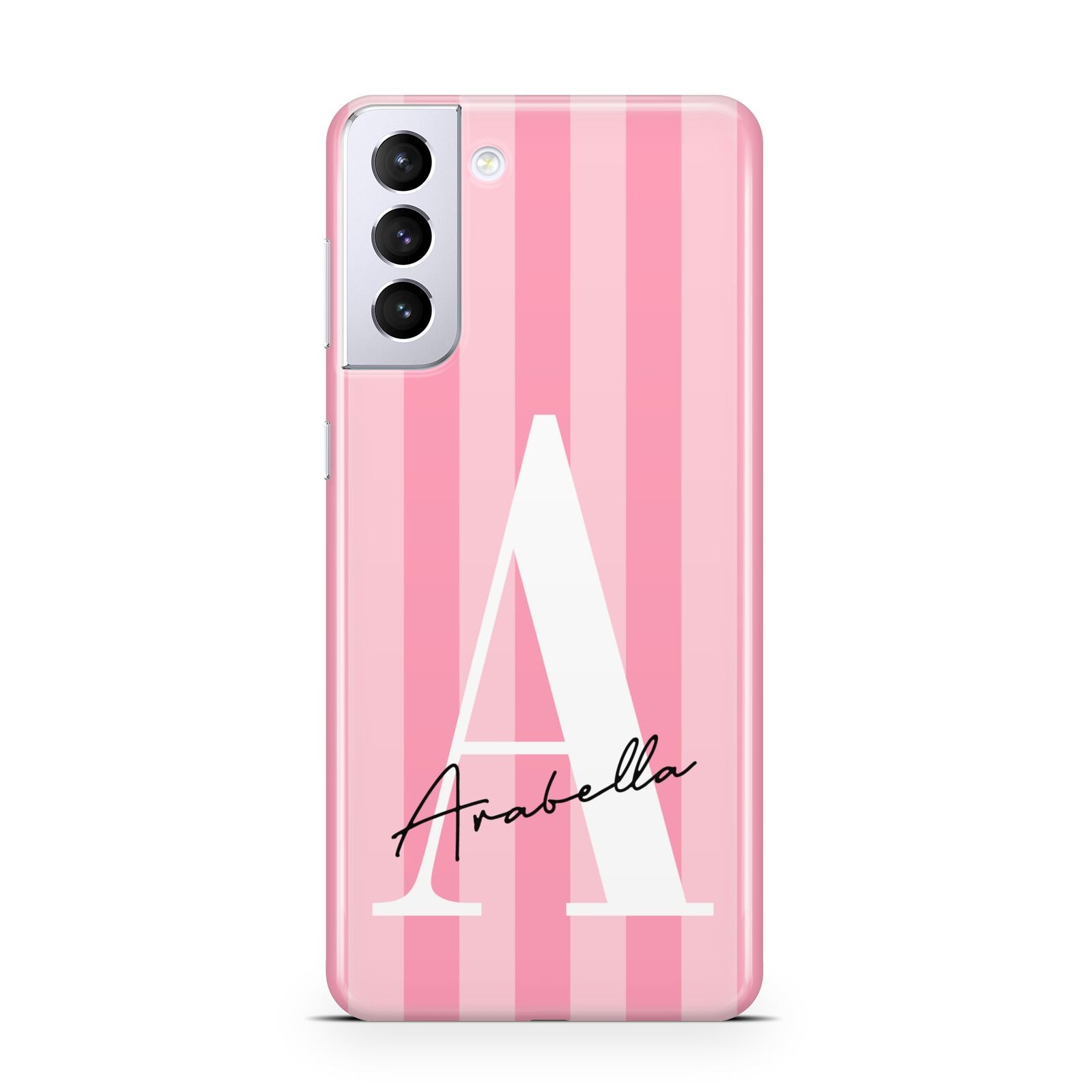 Personalised Pink Stripes Initial Samsung S21 Plus Case