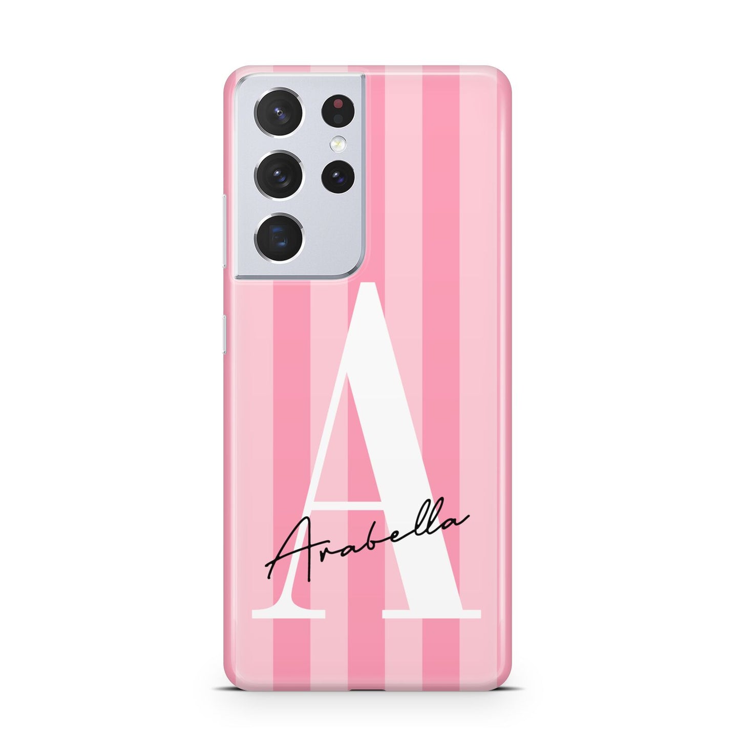 Personalised Pink Stripes Initial Samsung S21 Ultra Case