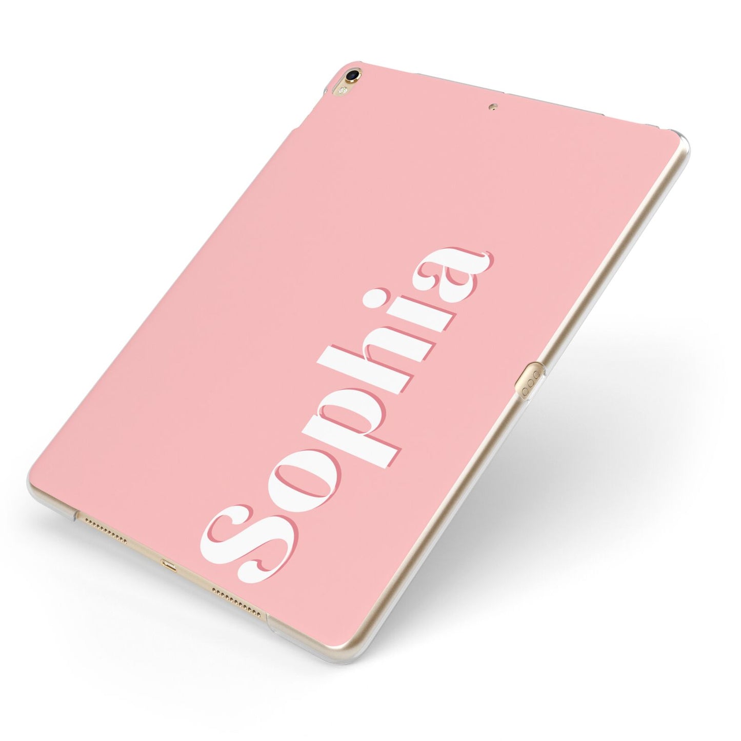 Personalised Pink Text Apple iPad Case on Gold iPad Side View