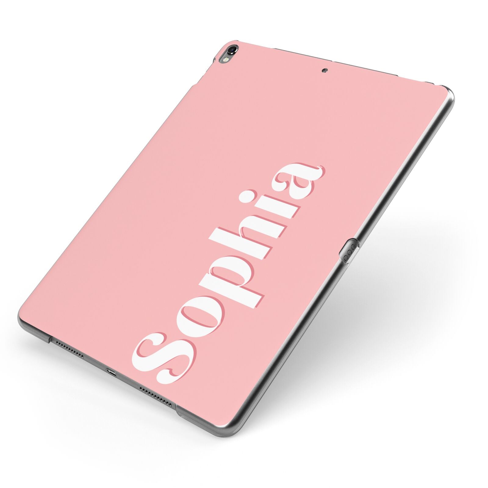 Personalised Pink Text Apple iPad Case on Grey iPad Side View