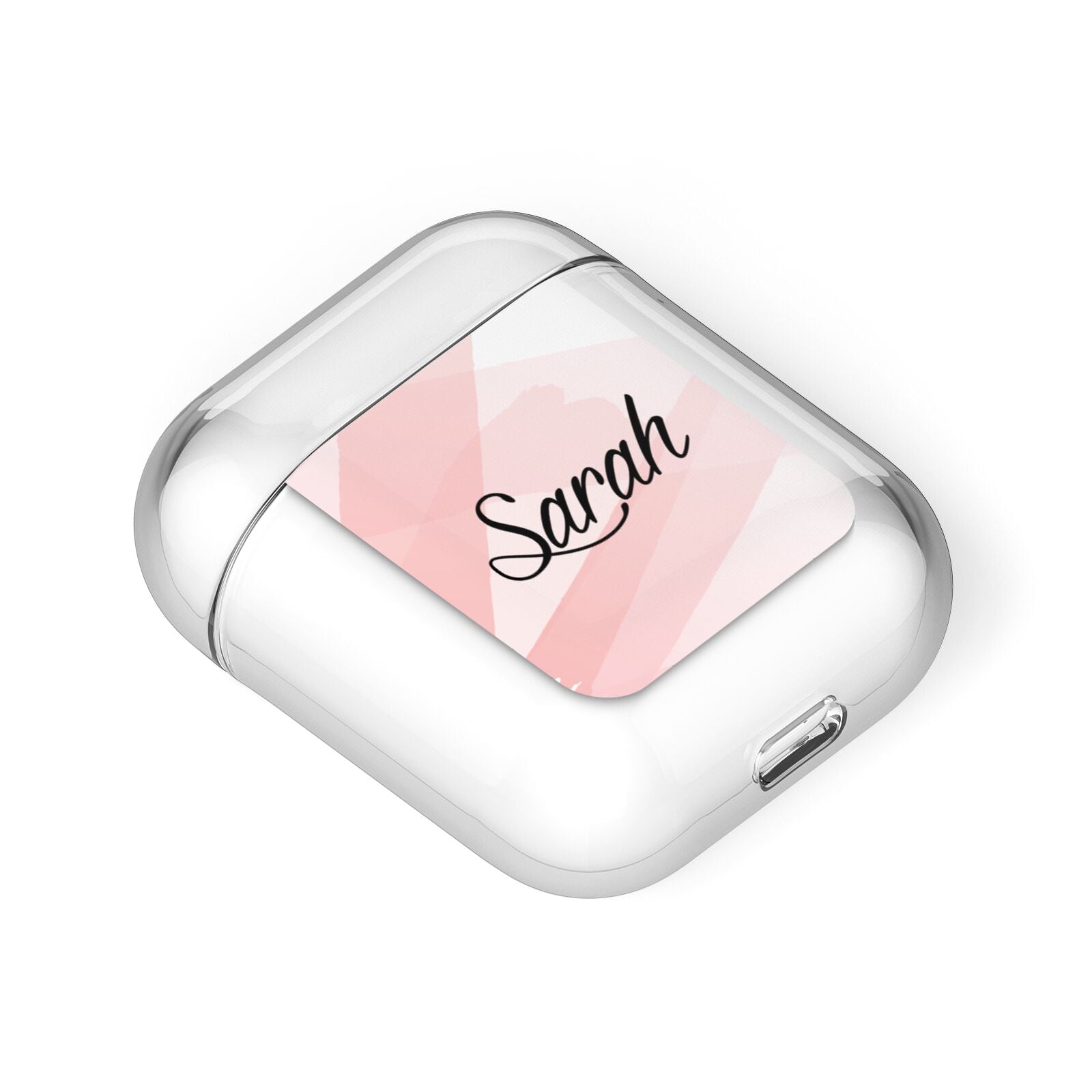 Personalised Pink Watercolour Name AirPods Case Laid Flat