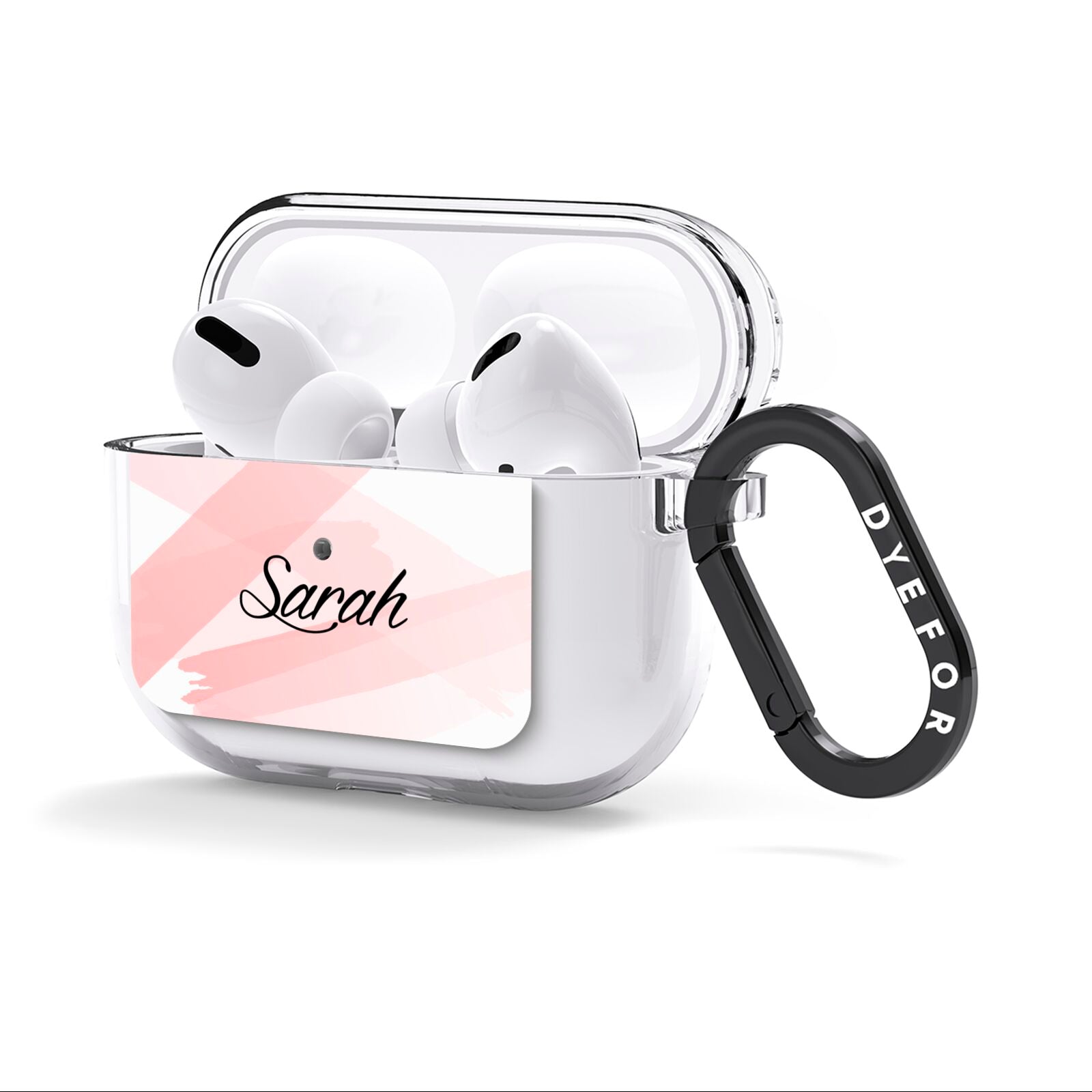 Personalised Pink Watercolour Name AirPods Clear Case 3rd Gen Side Image