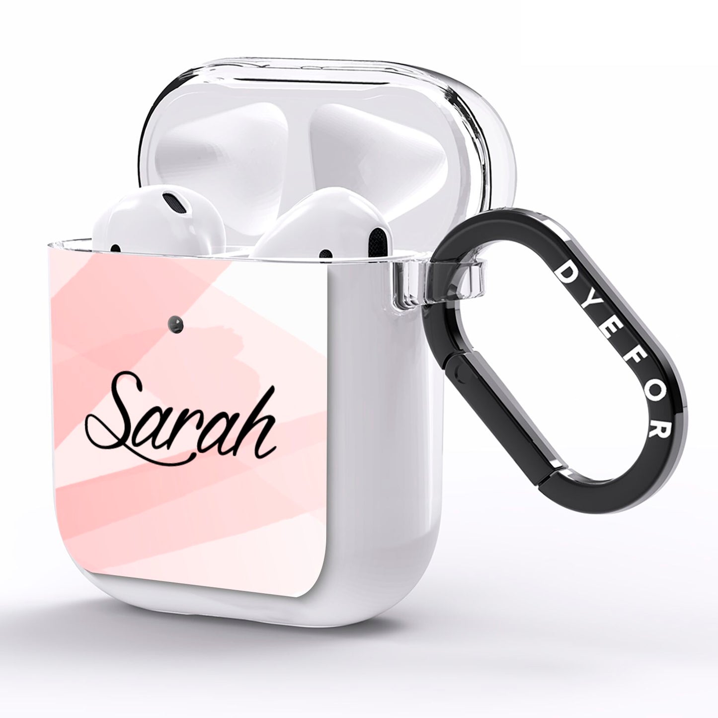 Personalised Pink Watercolour Name AirPods Clear Case Side Image