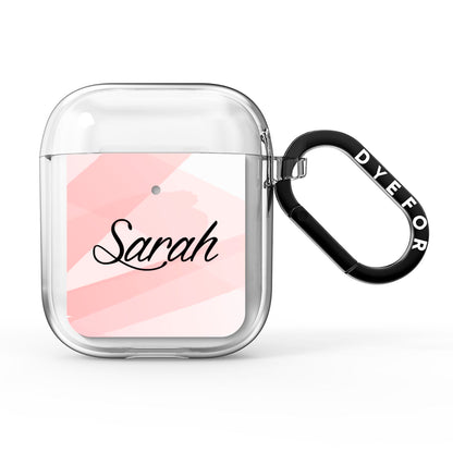 Personalised Pink Watercolour Name AirPods Clear Case