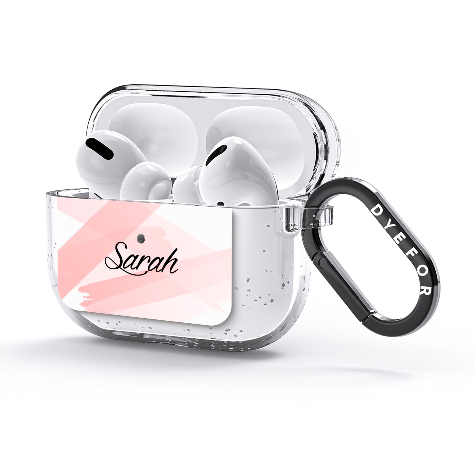 Personalised Pink Watercolour Name AirPods Glitter Case 3rd Gen Side Image