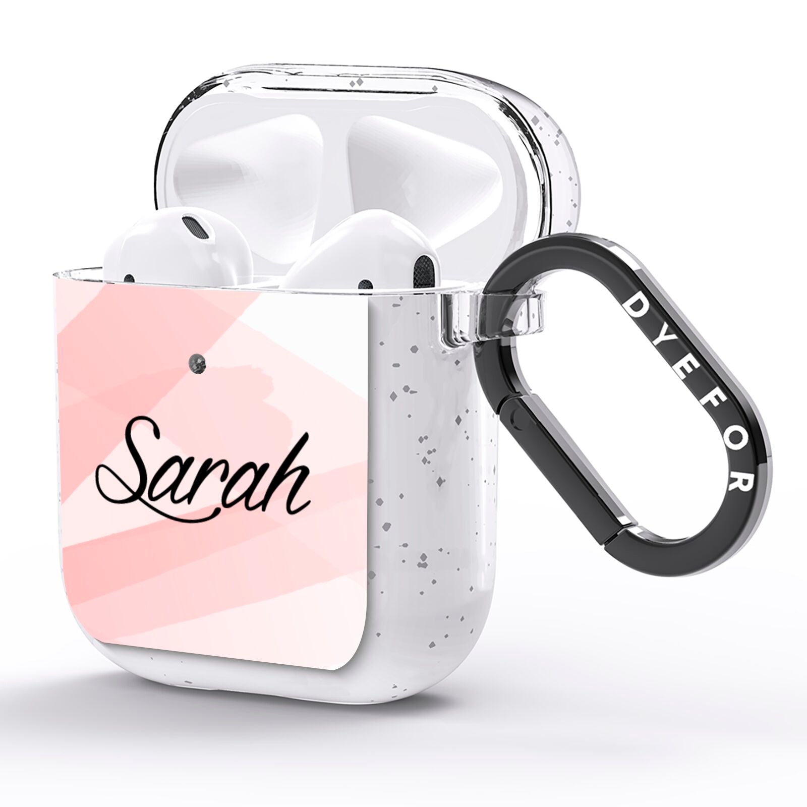 Personalised Pink Watercolour Name AirPods Glitter Case Side Image