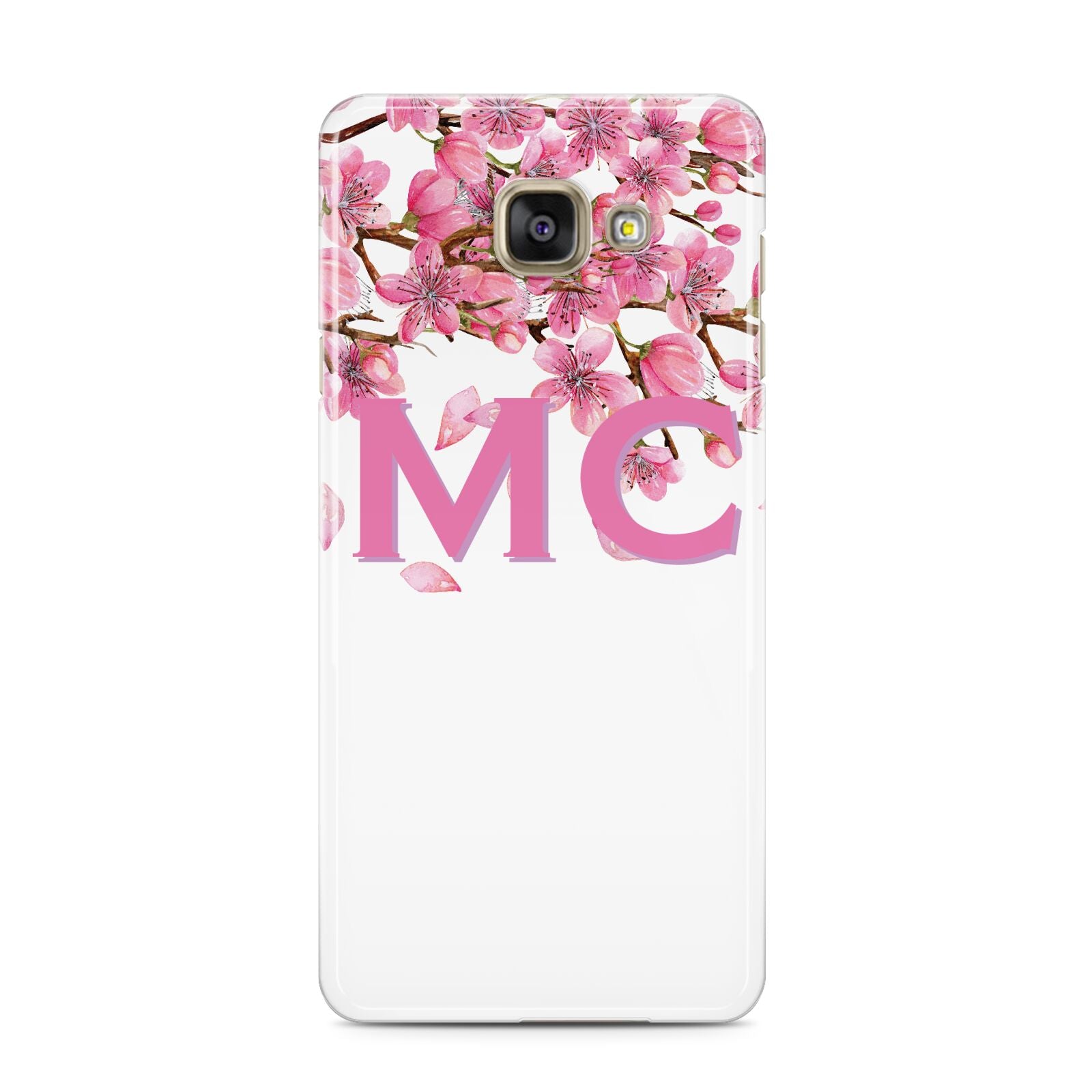 Personalised Pink White Blossom Samsung Galaxy A3 2016 Case on gold phone