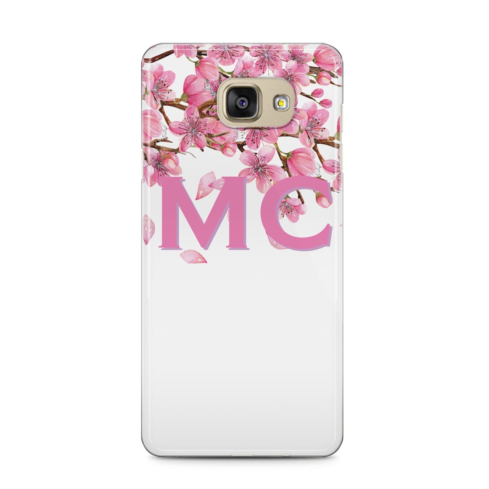 Personalised Pink White Blossom Samsung Galaxy A5 2016 Case on gold phone