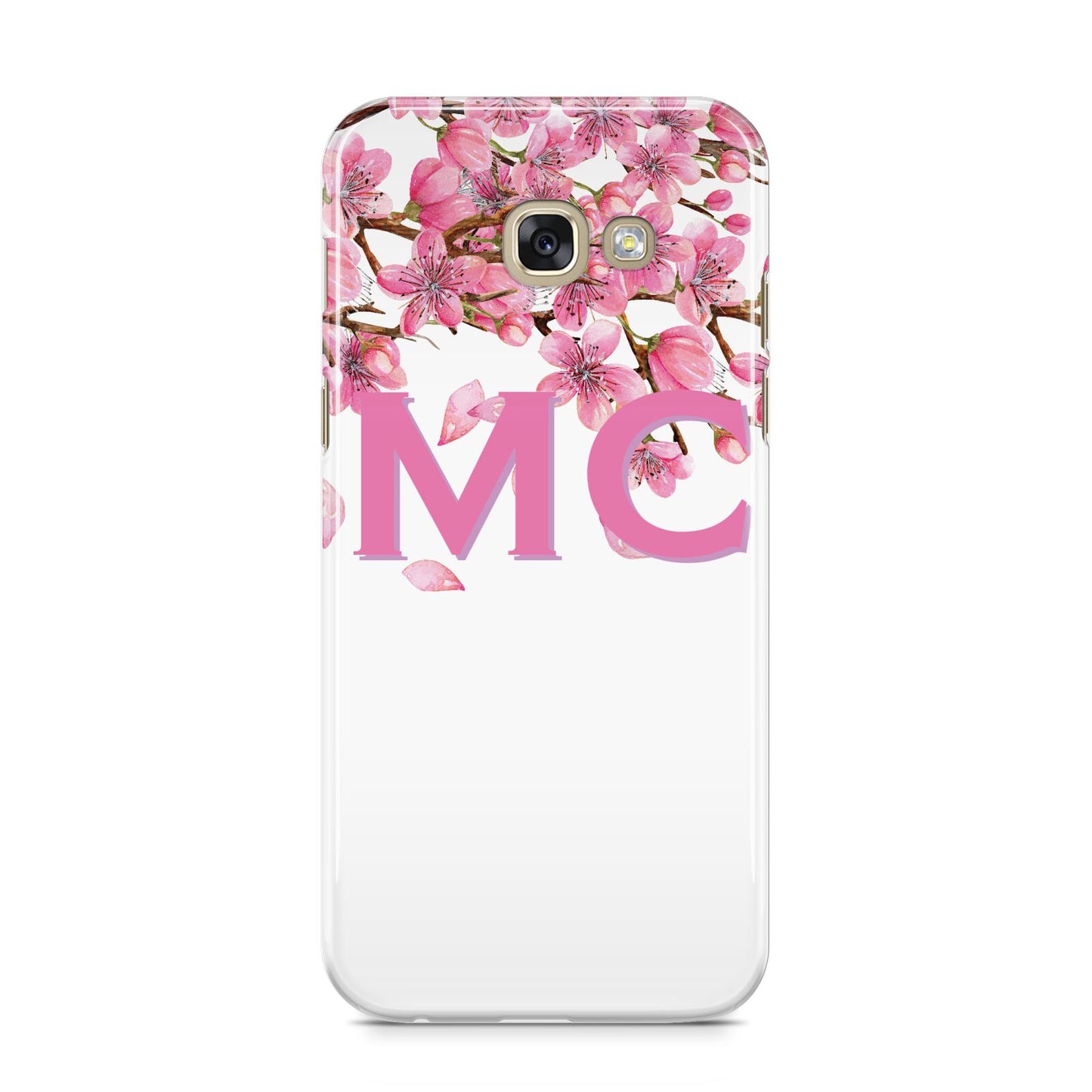 Personalised Pink White Blossom Samsung Galaxy A5 2017 Case on gold phone