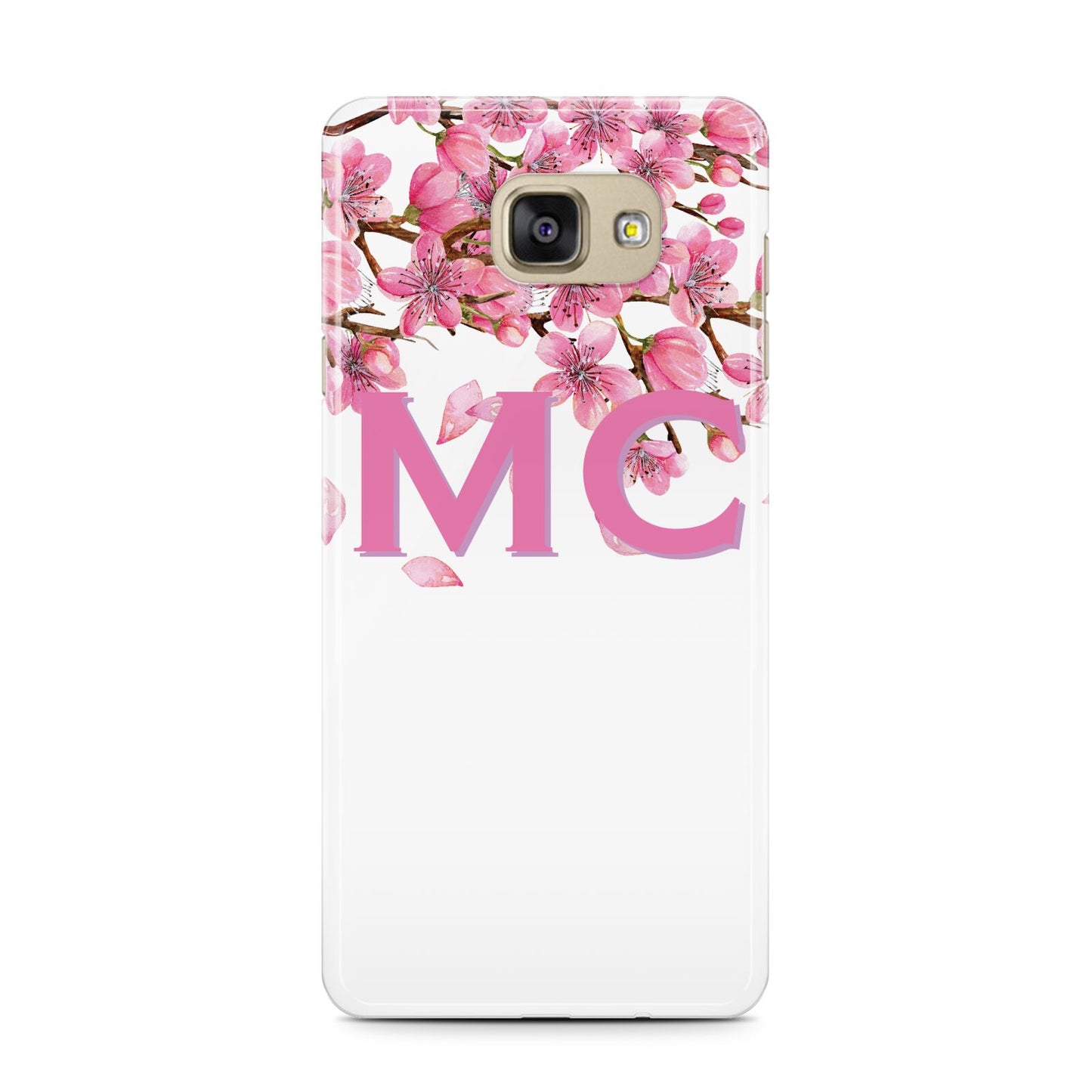 Personalised Pink White Blossom Samsung Galaxy A7 2016 Case on gold phone