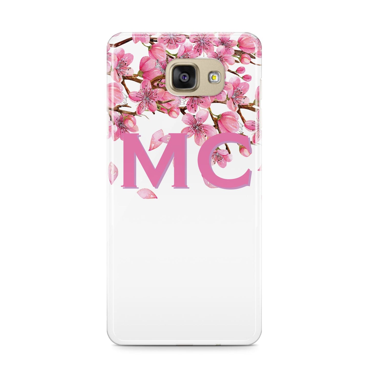 Personalised Pink White Blossom Samsung Galaxy A9 2016 Case on gold phone