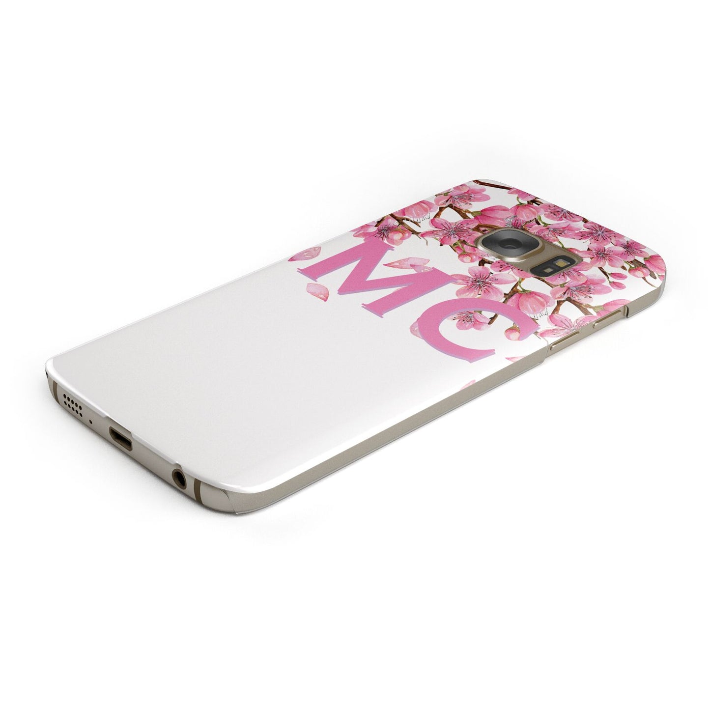 Personalised Pink White Blossom Samsung Galaxy Case Bottom Cutout