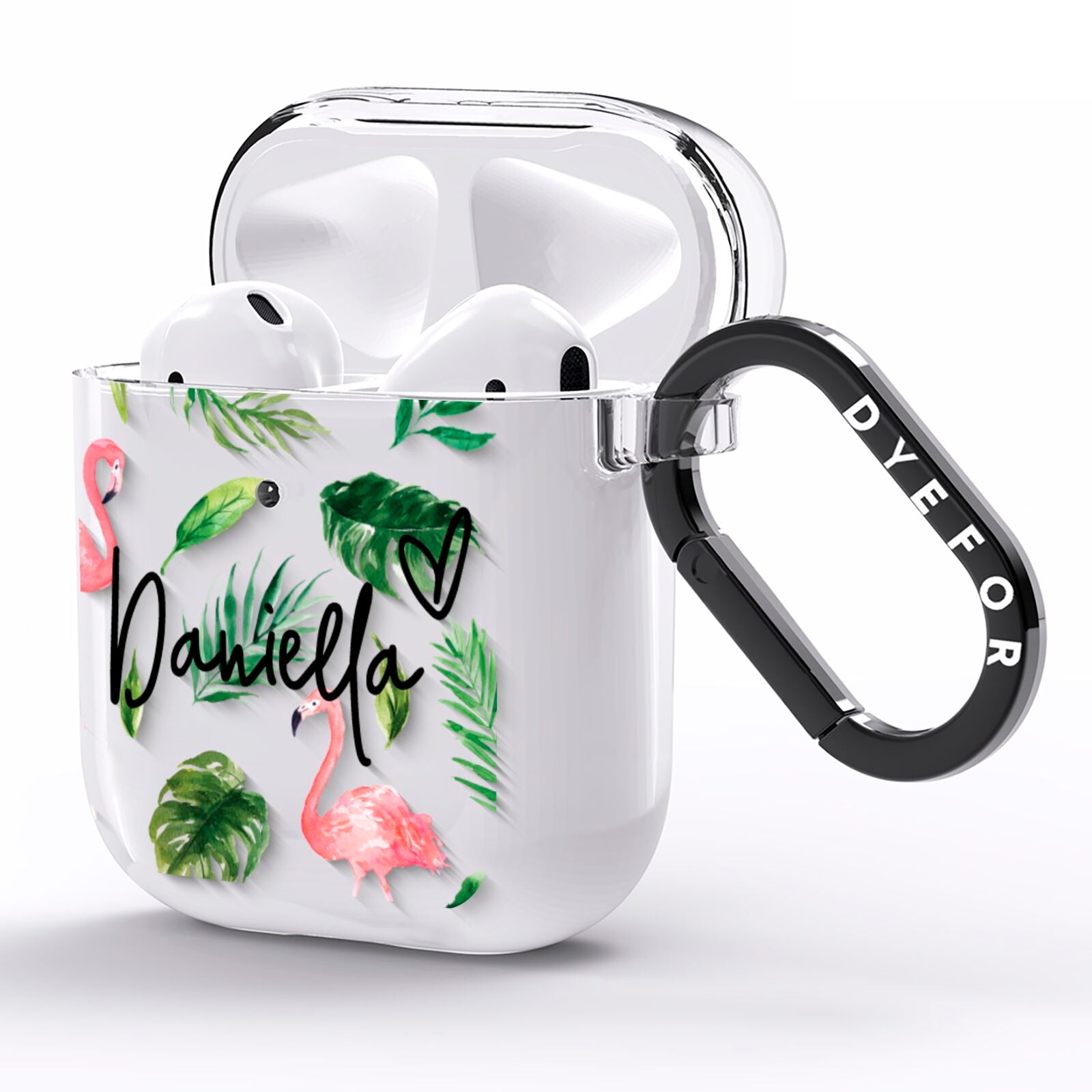 Personalised Pink White Flamingo AirPods Clear Case Side Image