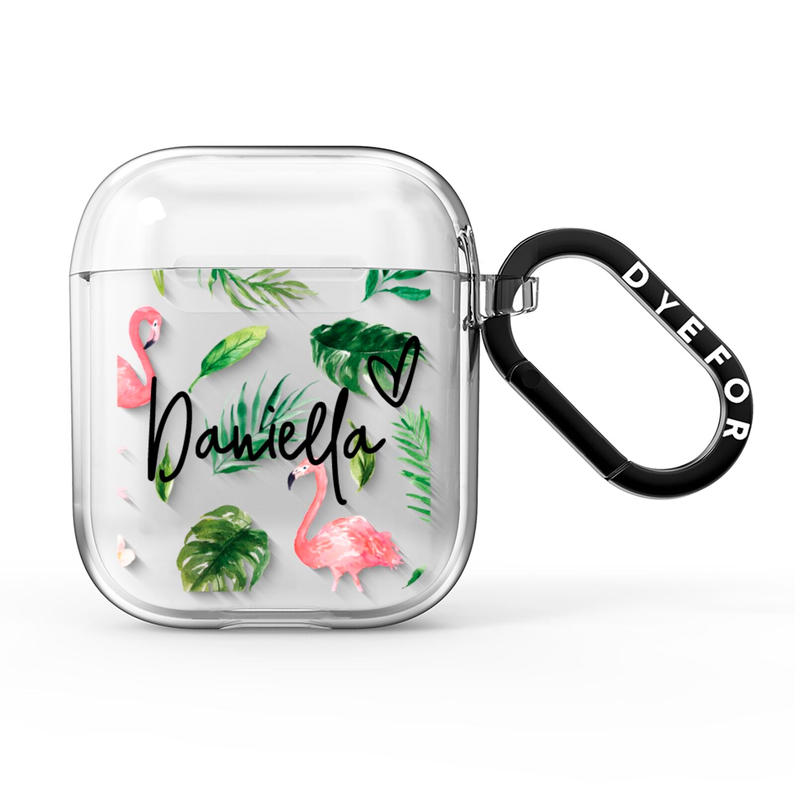 Personalised Pink White Flamingo AirPods Clear Case