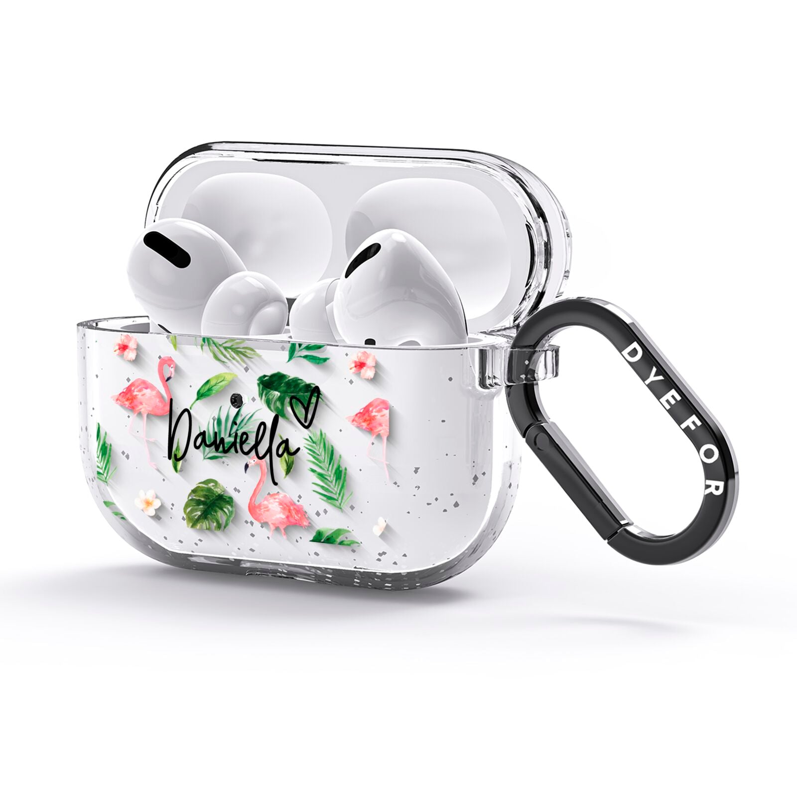 Personalised Pink White Flamingo AirPods Glitter Case 3rd Gen Side Image