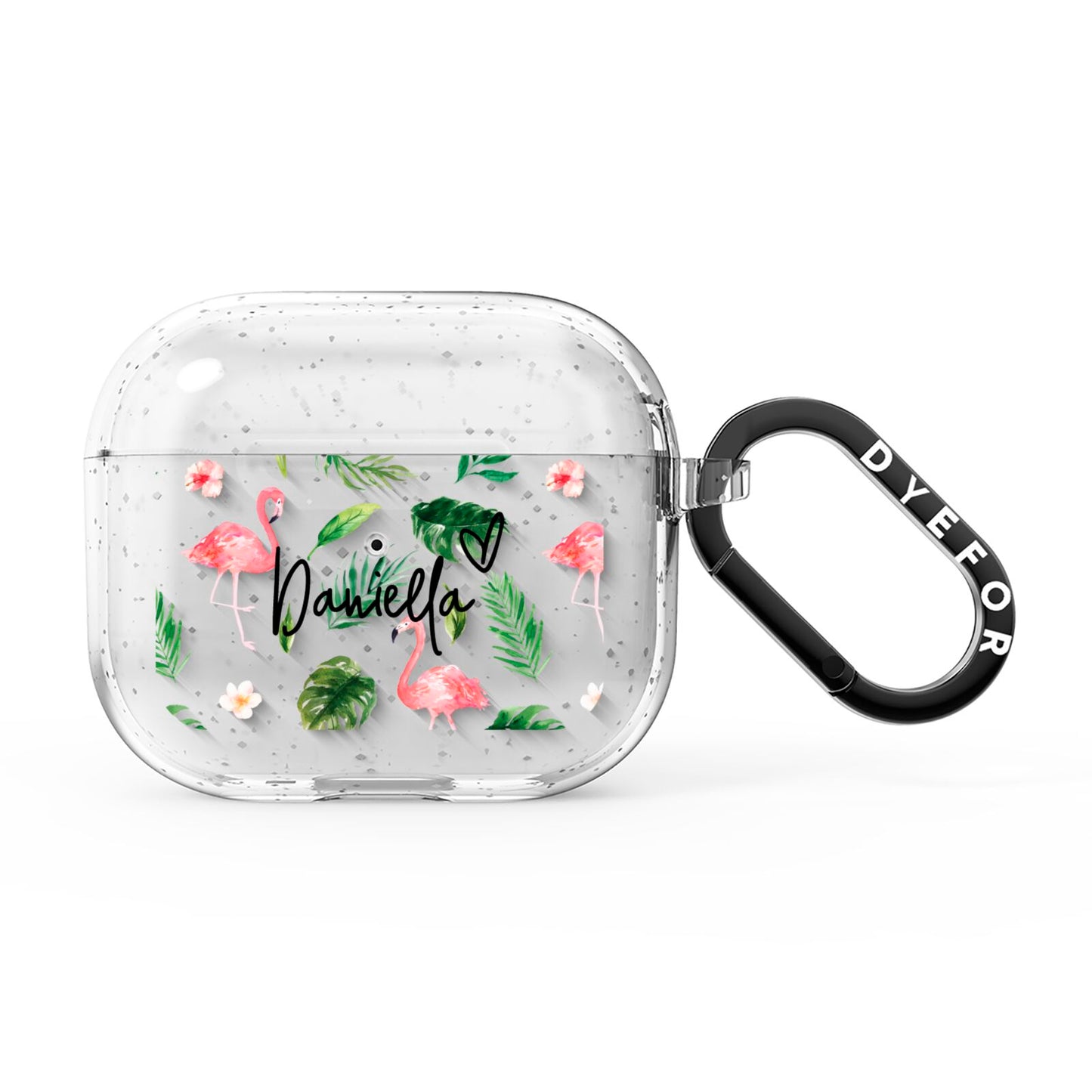 Personalised Pink White Flamingo AirPods Glitter Case 3rd Gen