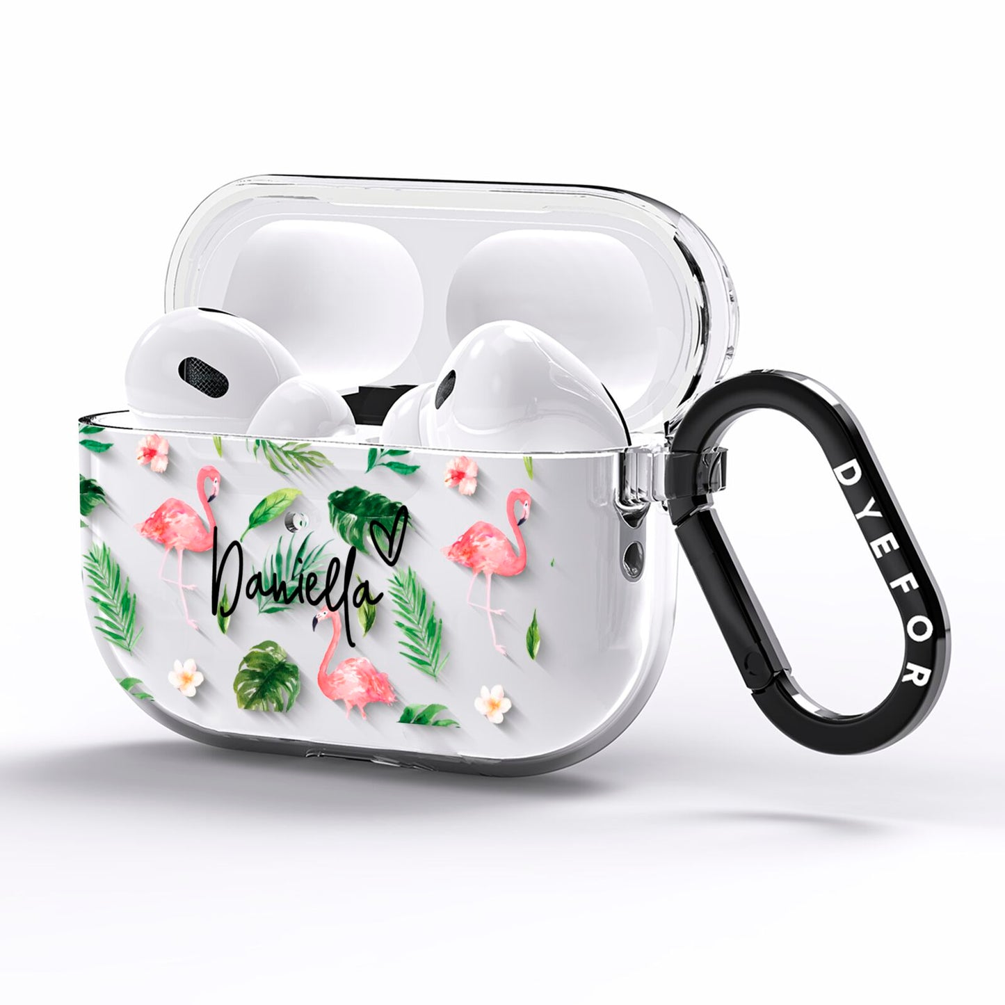 Personalised Pink White Flamingo AirPods Pro Clear Case Side Image