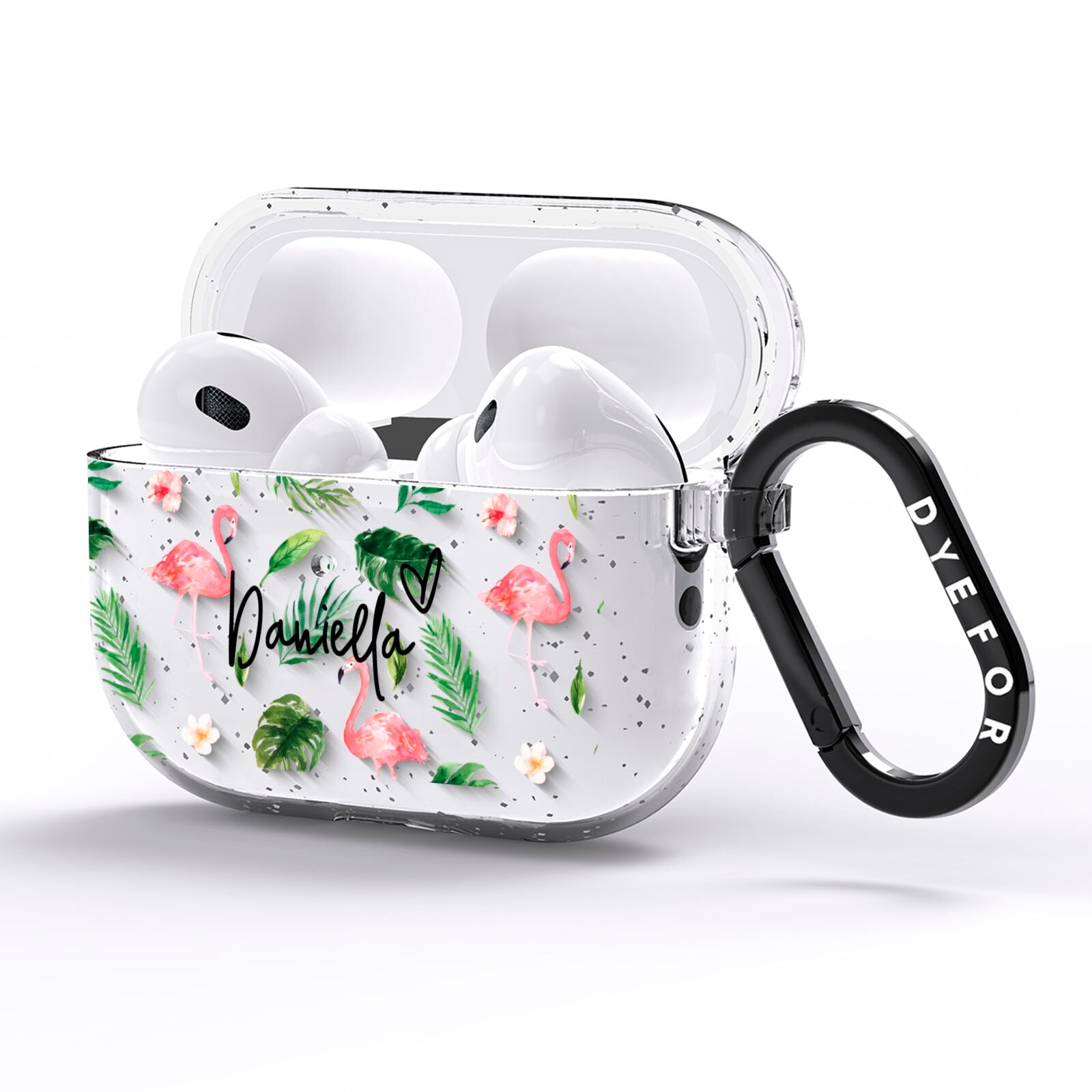 Personalised Pink White Flamingo AirPods Pro Glitter Case Side Image