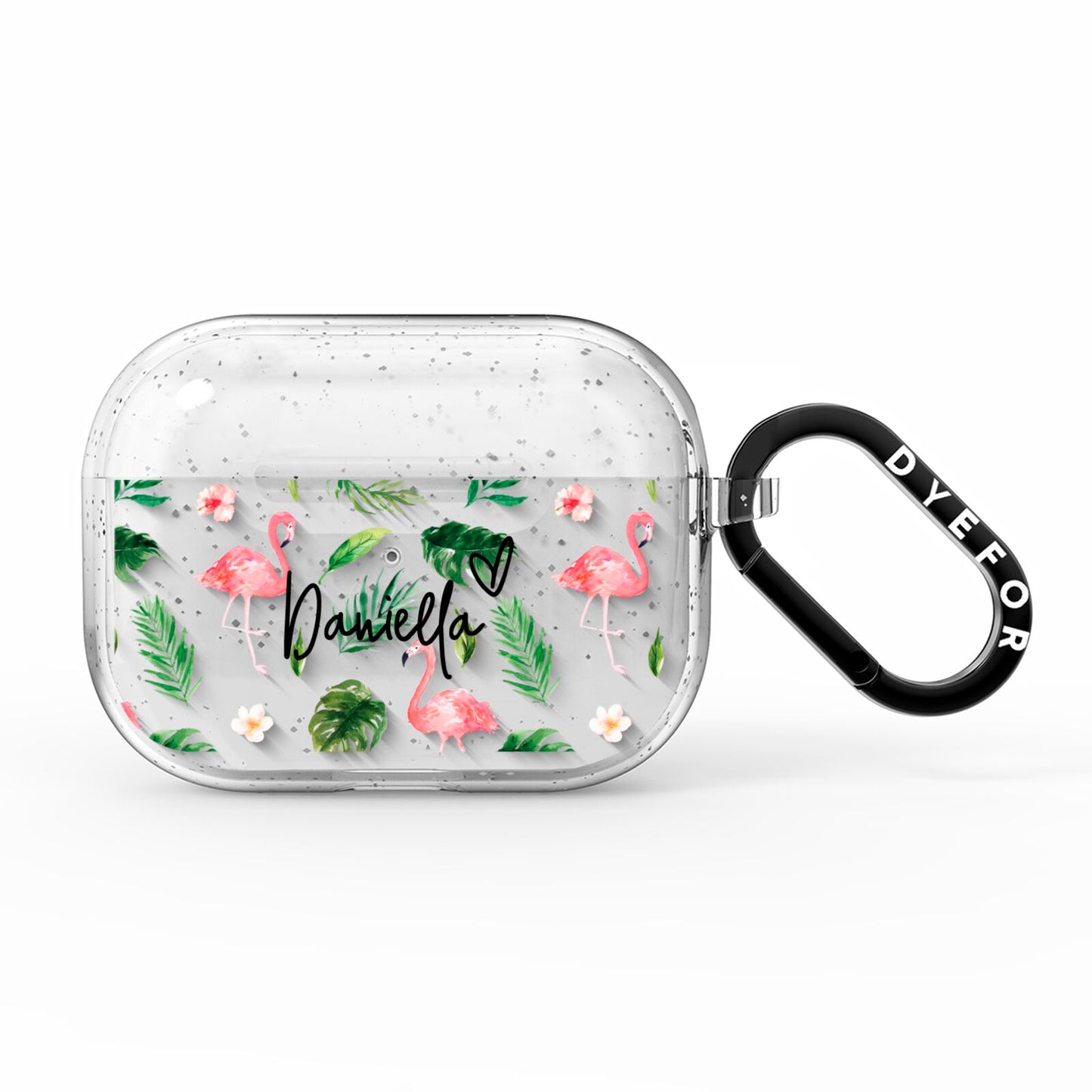 Personalised Pink White Flamingo AirPods Pro Glitter Case