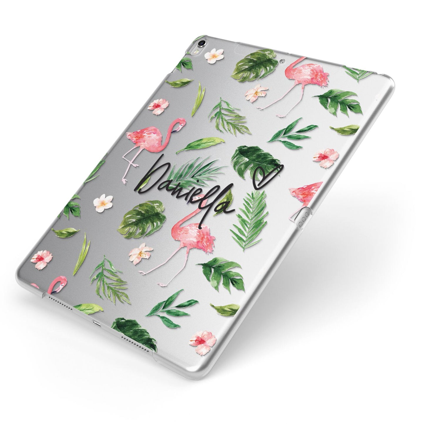 Personalised Pink White Flamingo Apple iPad Case on Silver iPad Side View