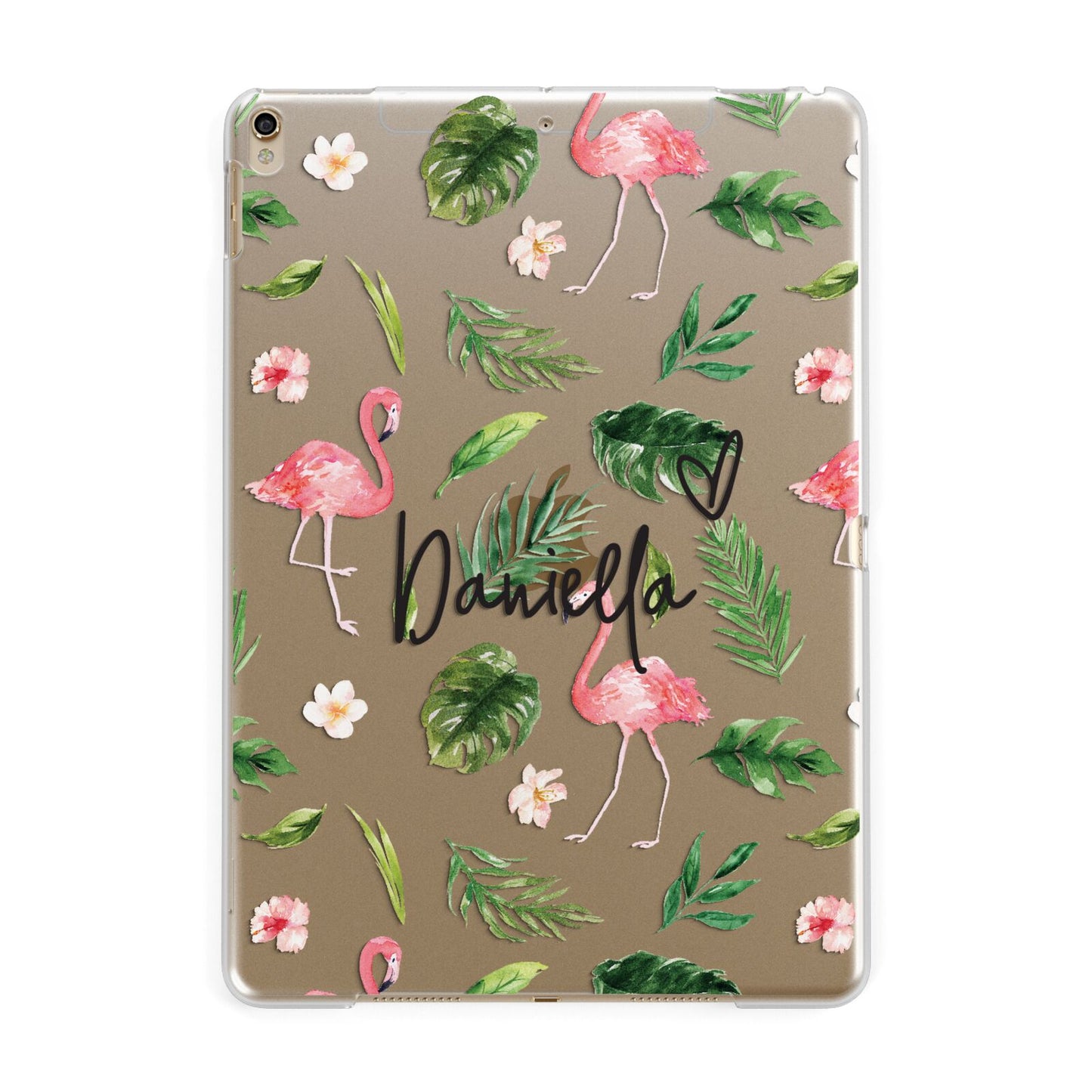 Personalised Pink White Flamingo Apple iPad Gold Case