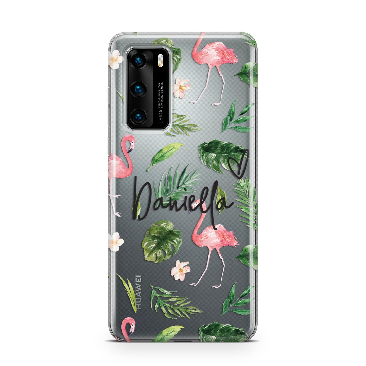 Personalised Pink White Flamingo Huawei P40 Phone Case