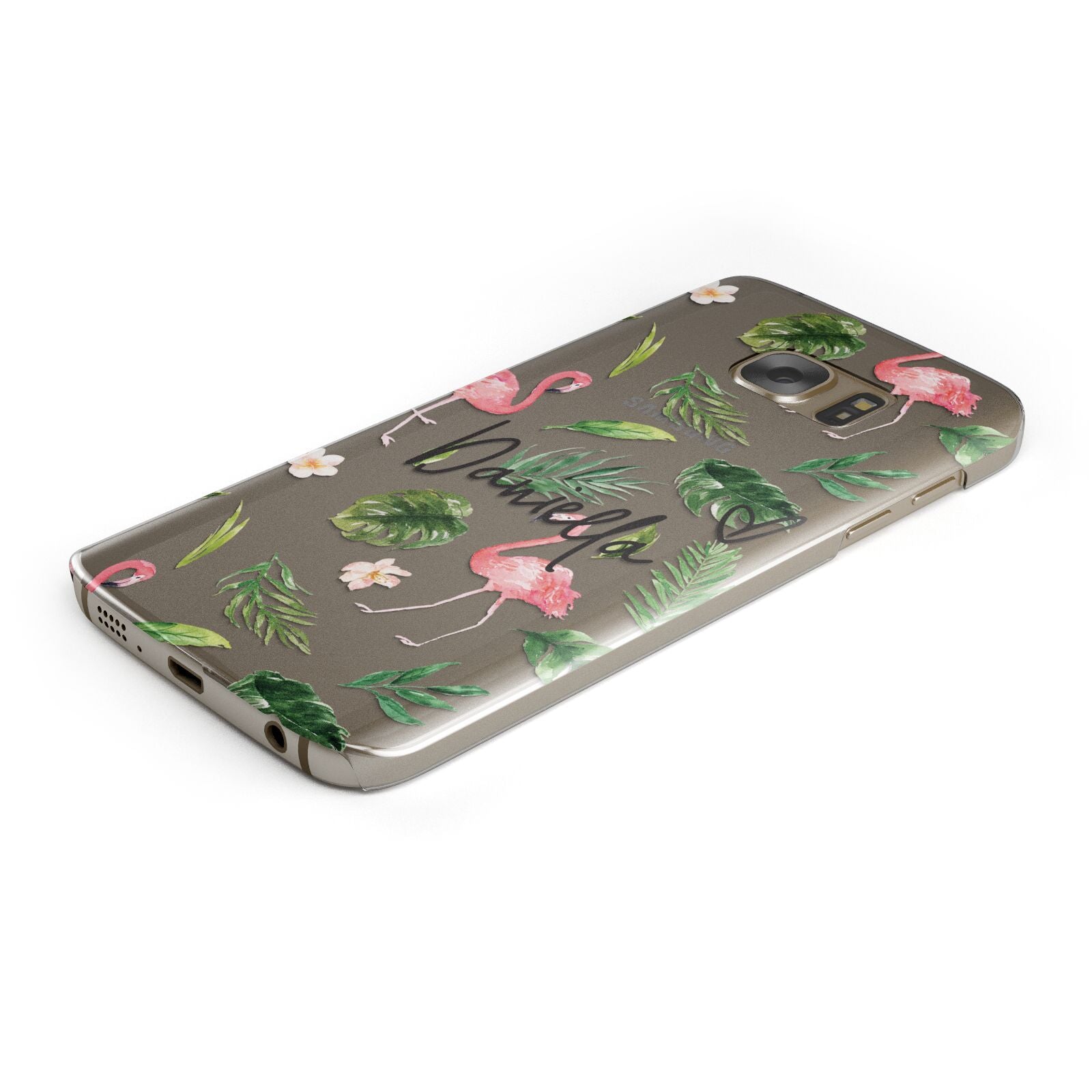 Personalised Pink White Flamingo Protective Samsung Galaxy Case Angled Image