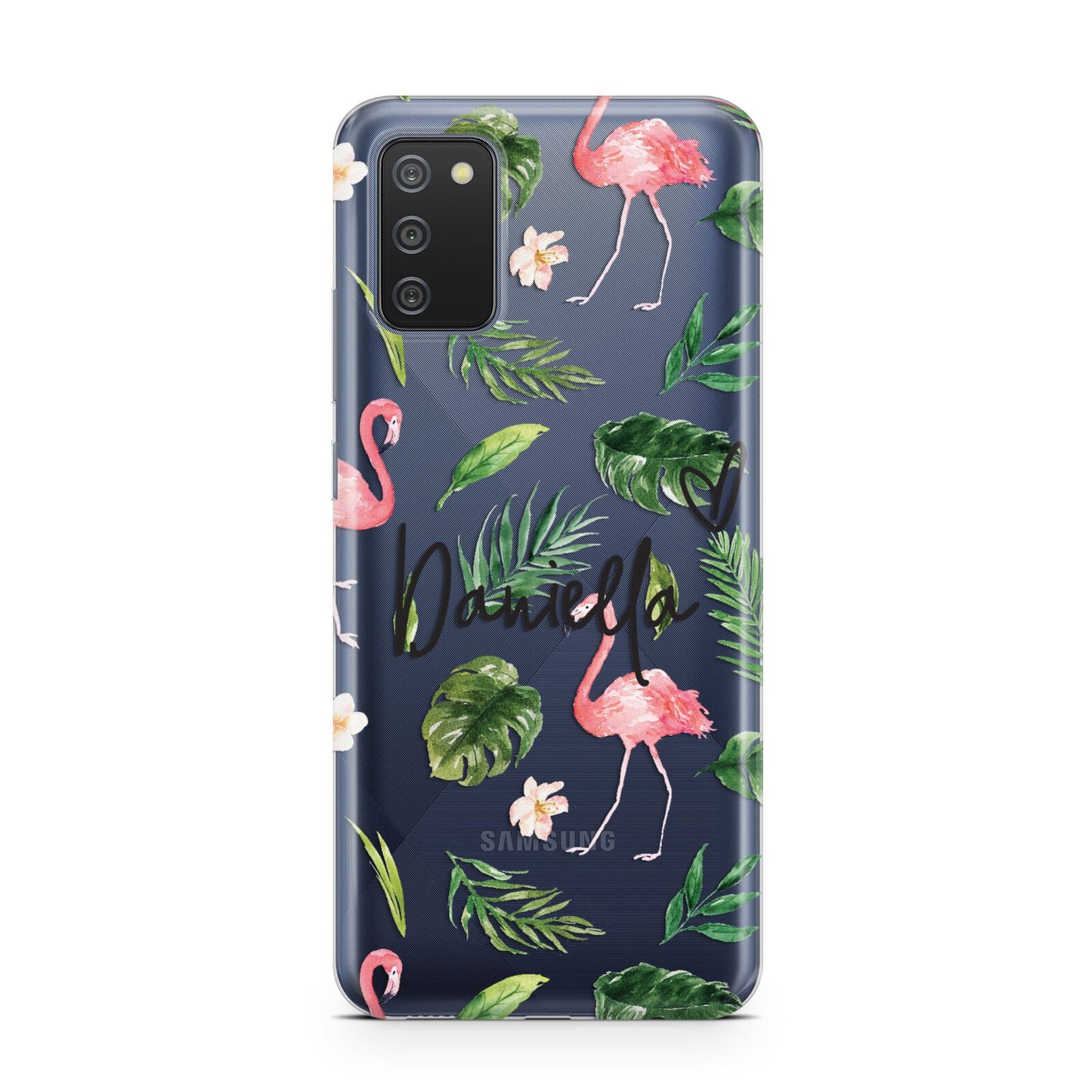 Personalised Pink White Flamingo Samsung A02s Case