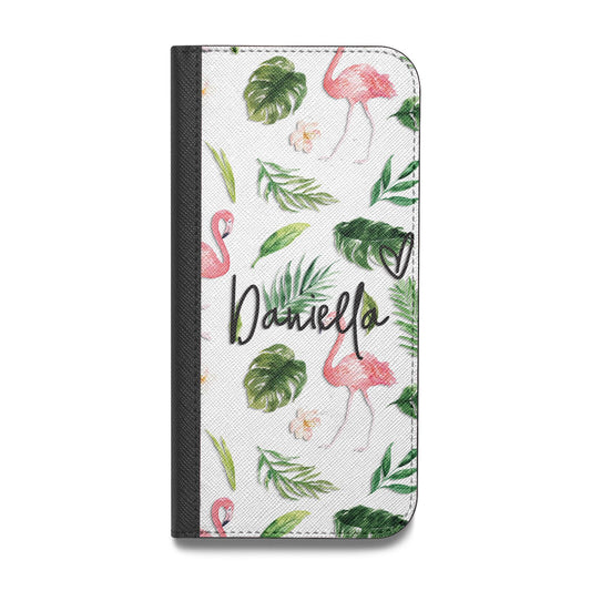 Personalised Pink White Flamingo Vegan Leather Flip iPhone Case