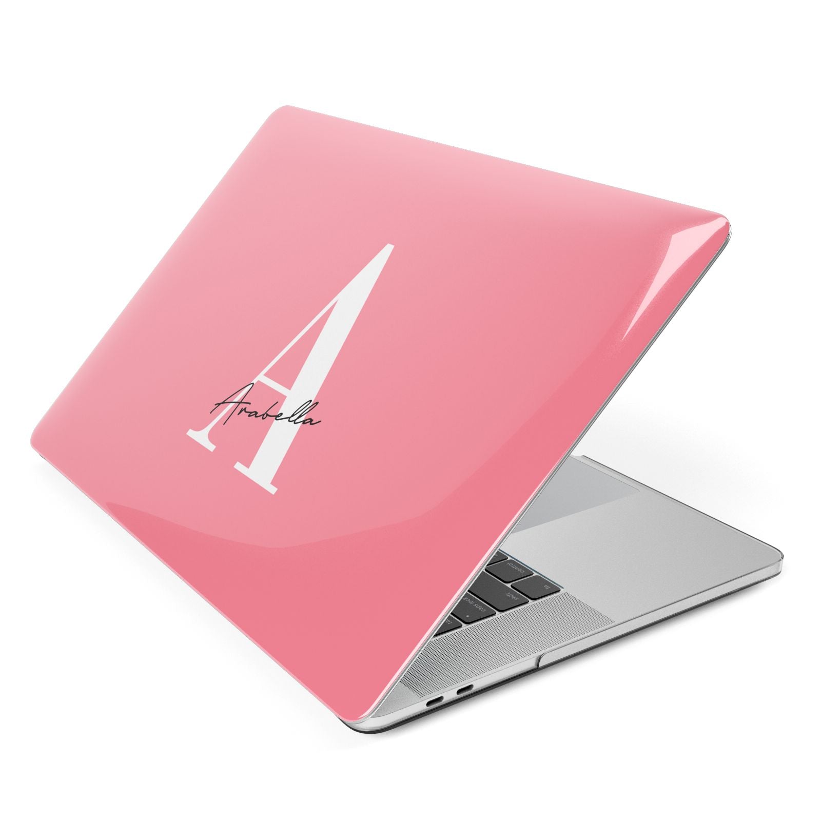 Personalised Pink White Initial Apple MacBook Case Side View