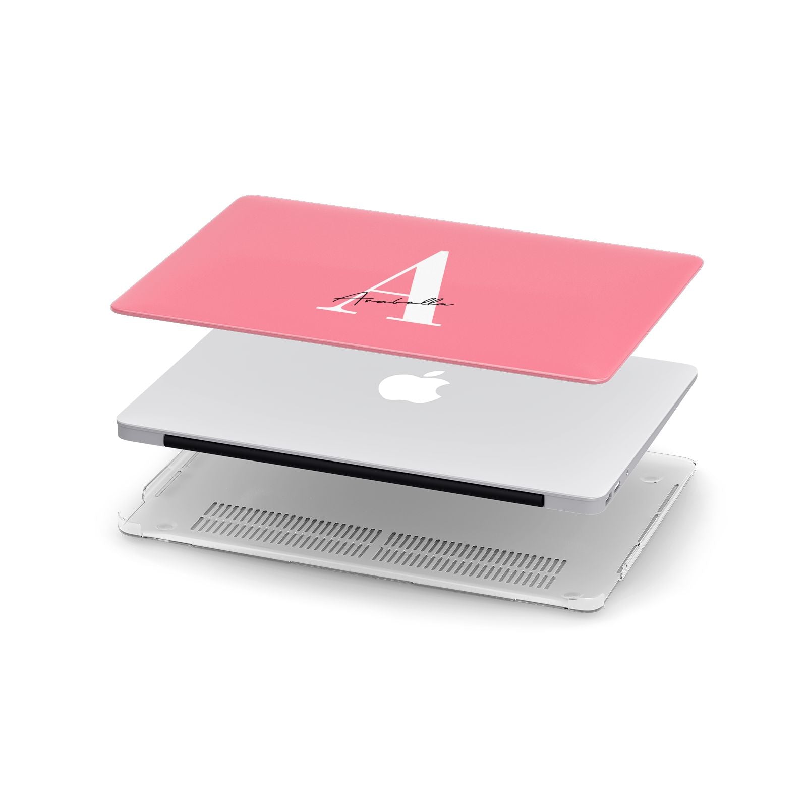 Personalised Pink White Initial Apple MacBook Case in Detail