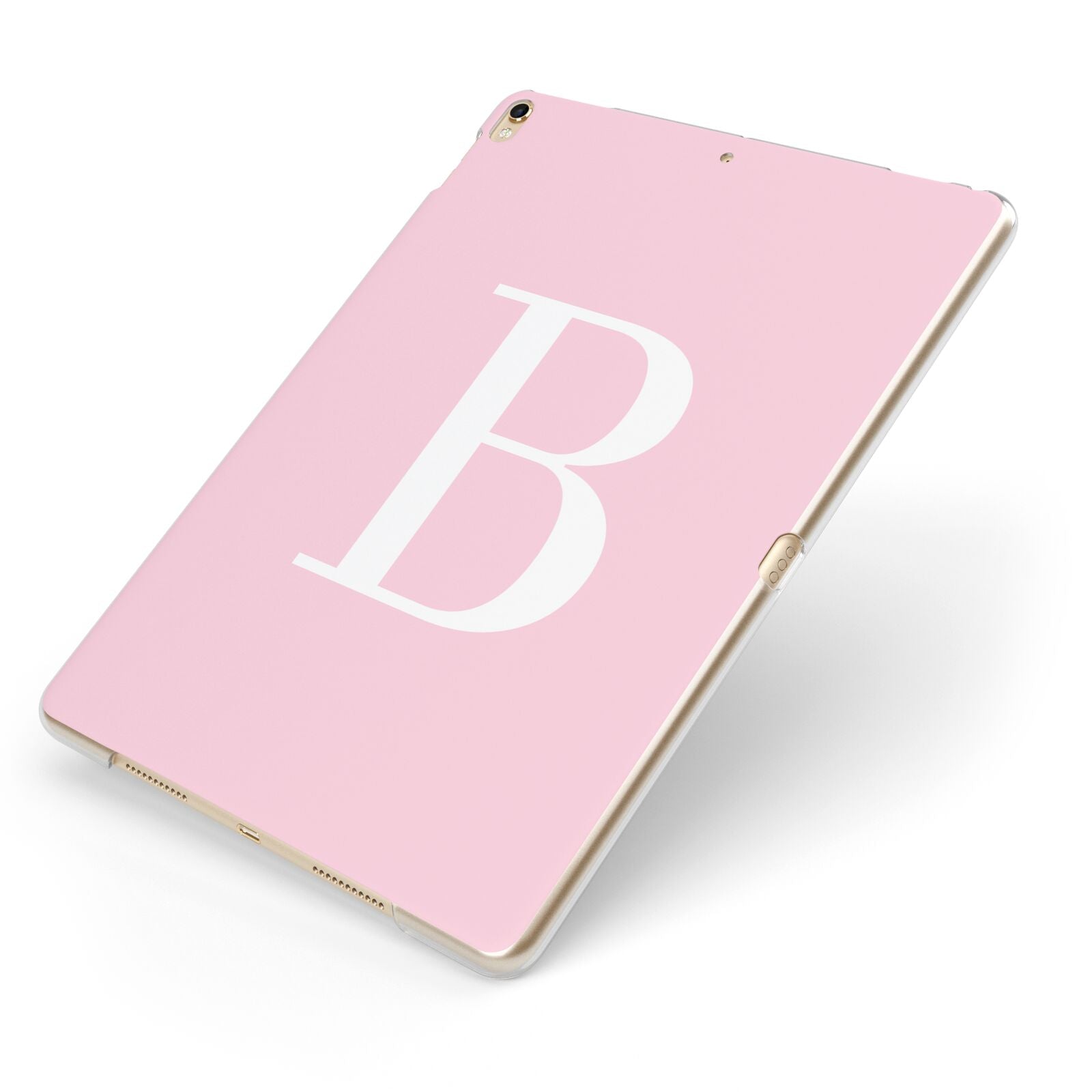 Personalised Pink White Initial Apple iPad Case on Gold iPad Side View