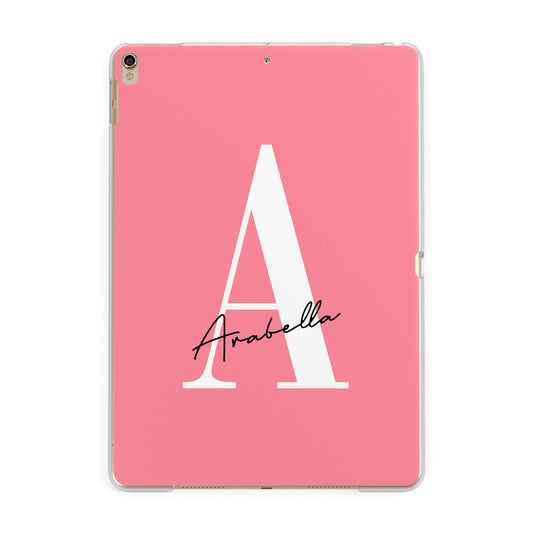 Personalised Pink White Initial Apple iPad Gold Case