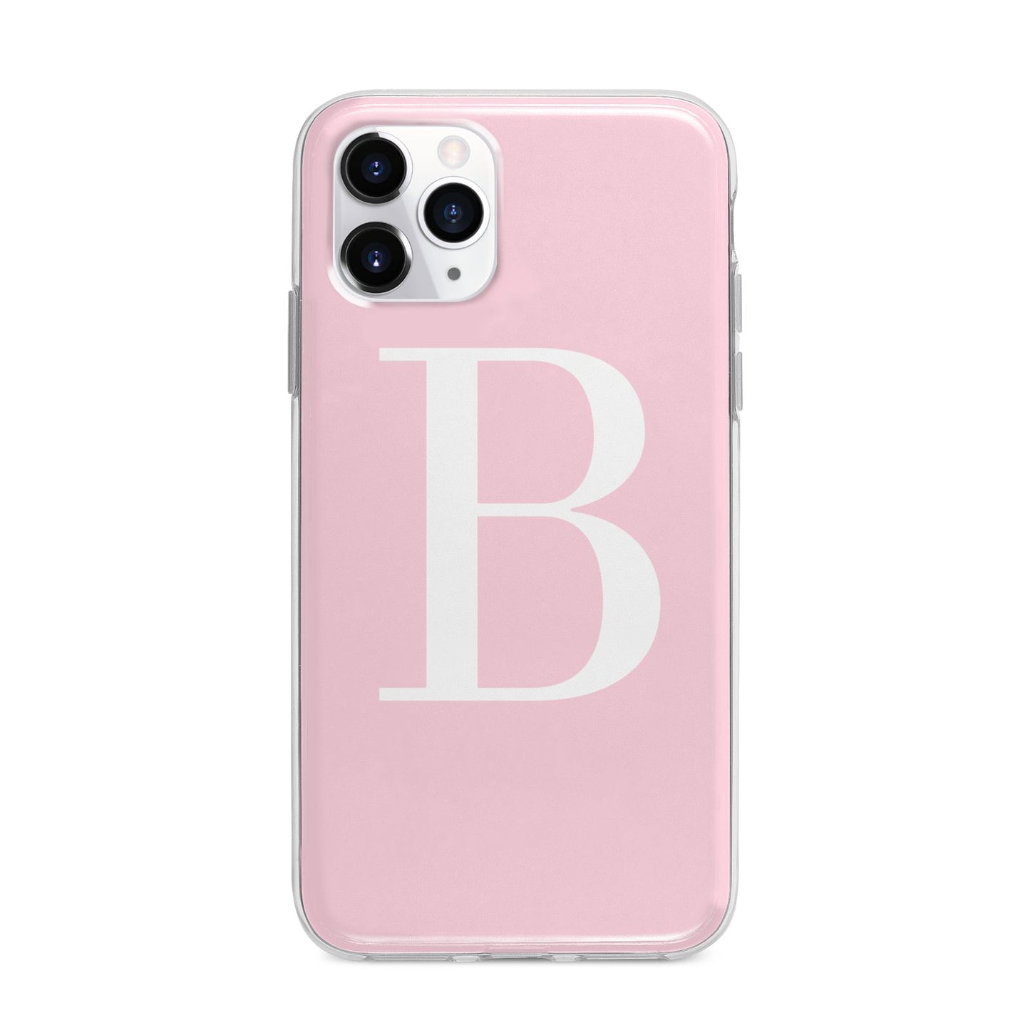 Personalised Pink White Initial Apple iPhone 11 Pro Max in Silver with Bumper Case