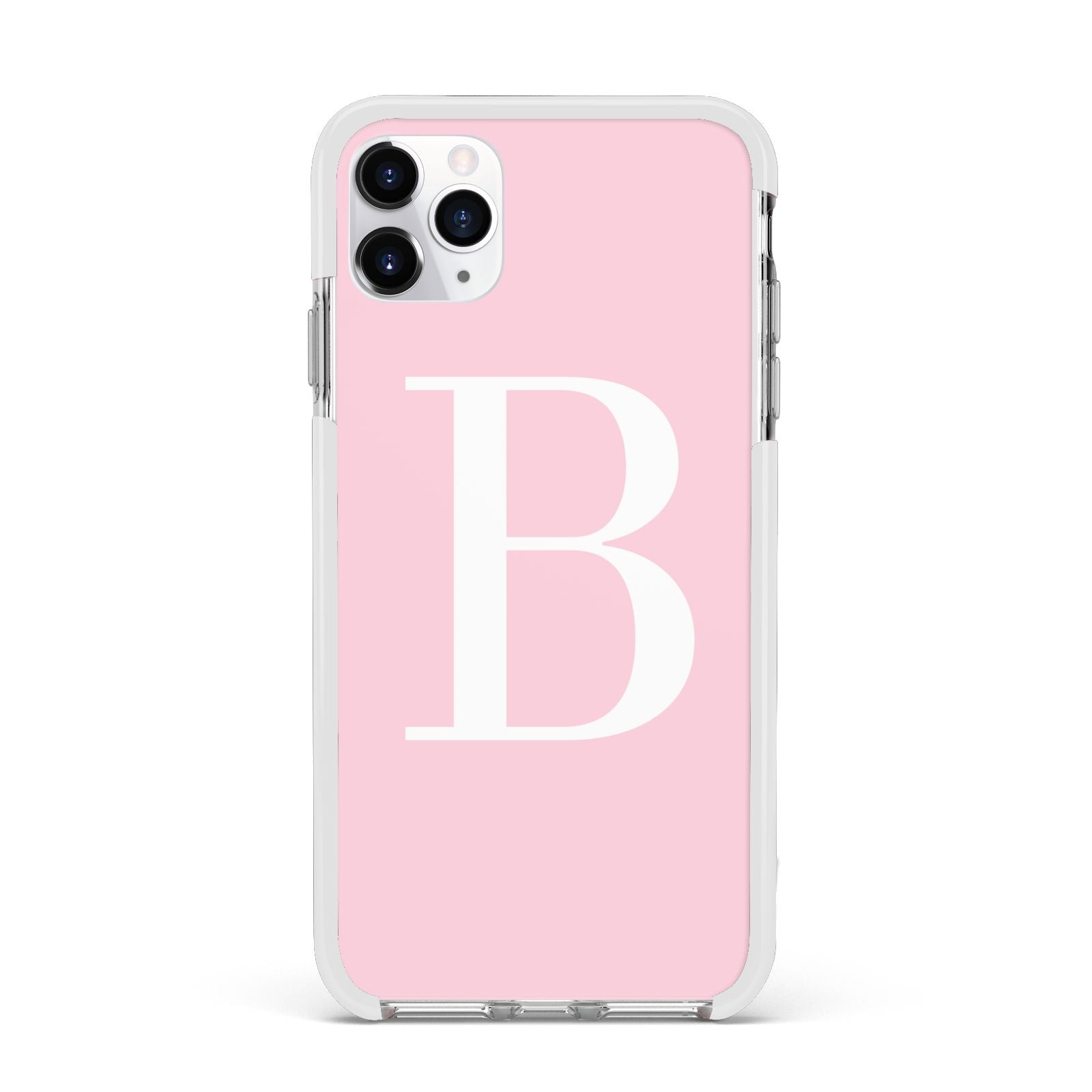 Personalised Pink White Initial Apple iPhone 11 Pro Max in Silver with White Impact Case