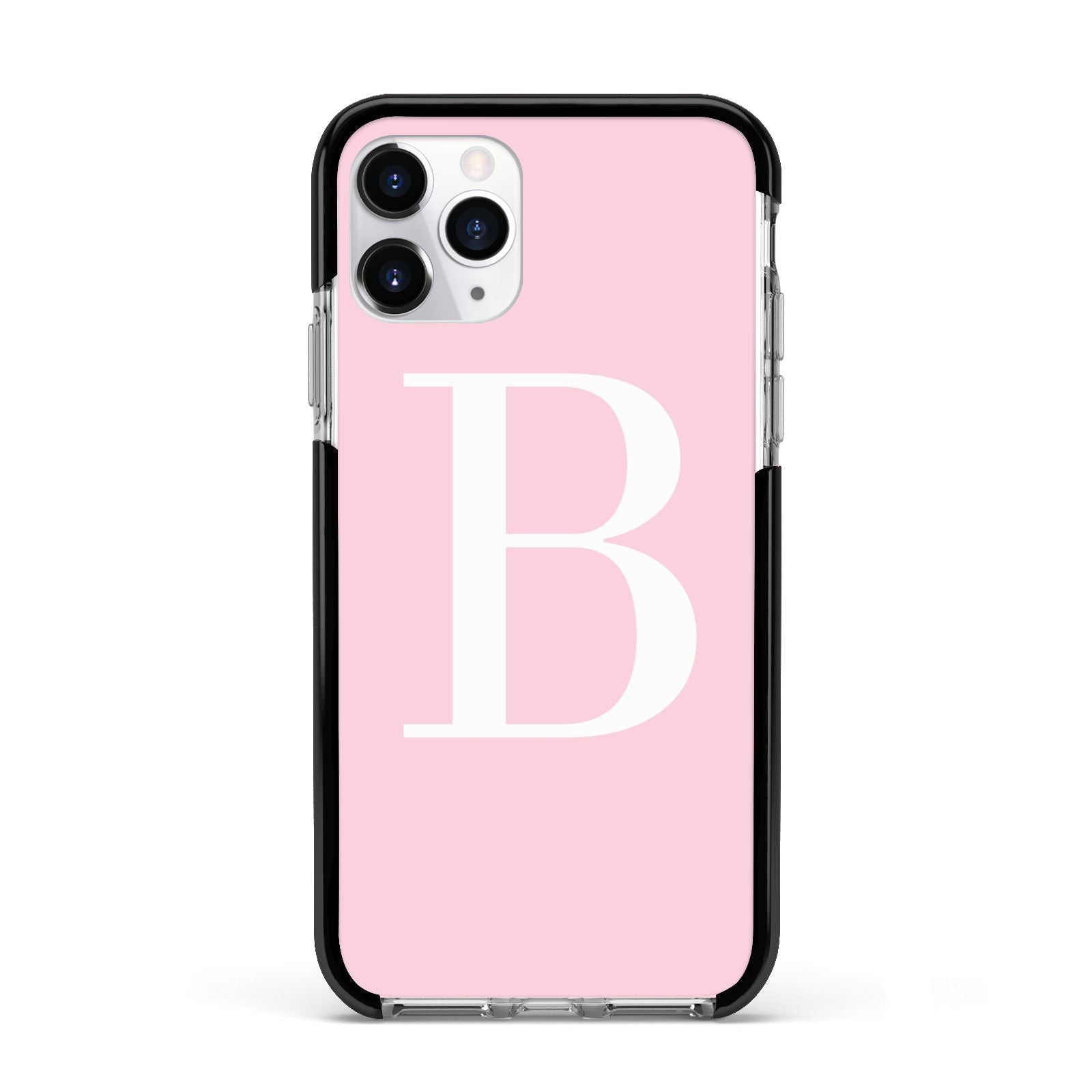 Personalised Pink White Initial Apple iPhone 11 Pro in Silver with Black Impact Case