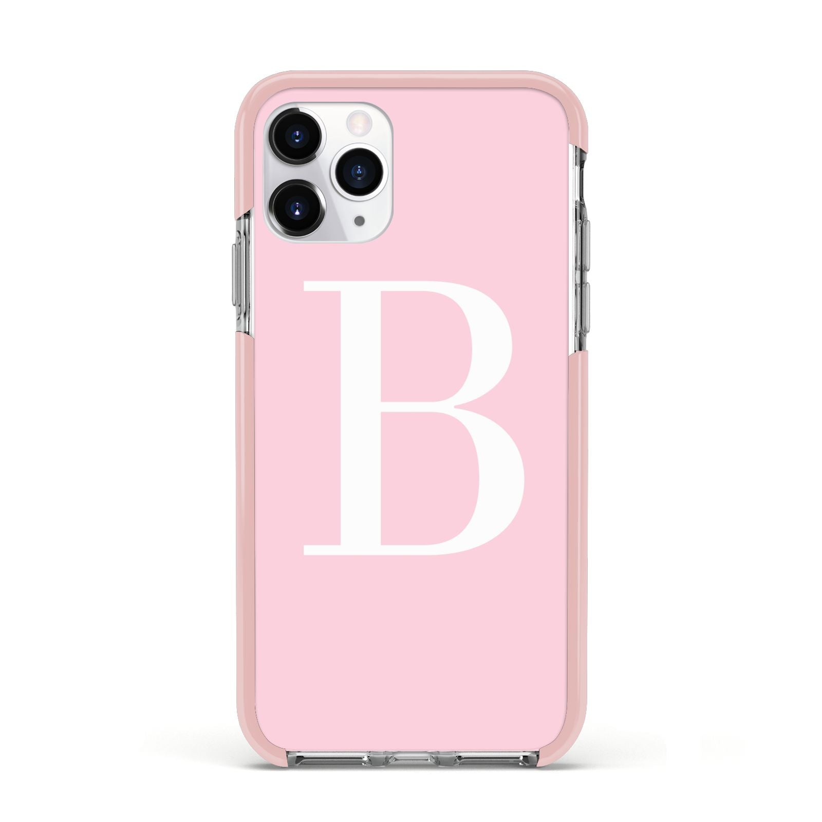 Personalised Pink White Initial Apple iPhone 11 Pro in Silver with Pink Impact Case