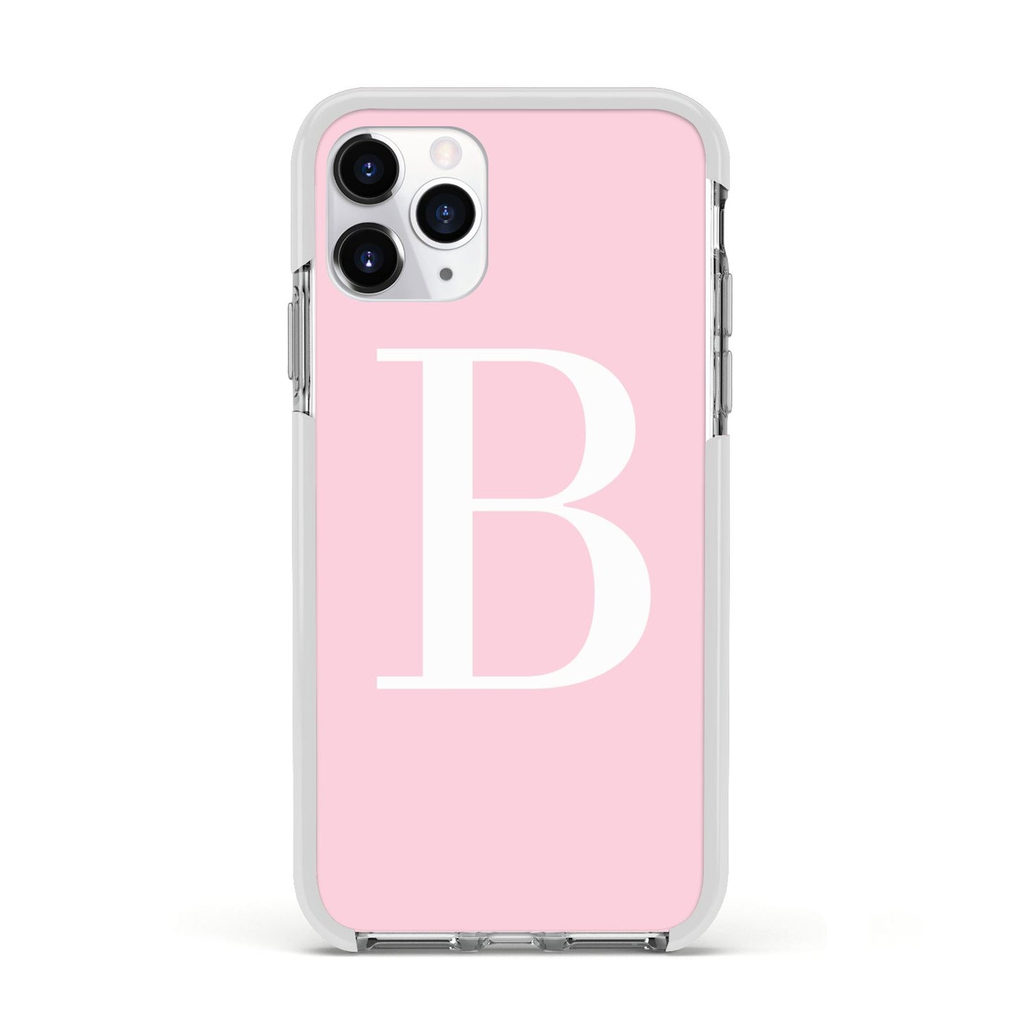 Personalised Pink White Initial Apple iPhone 11 Pro in Silver with White Impact Case