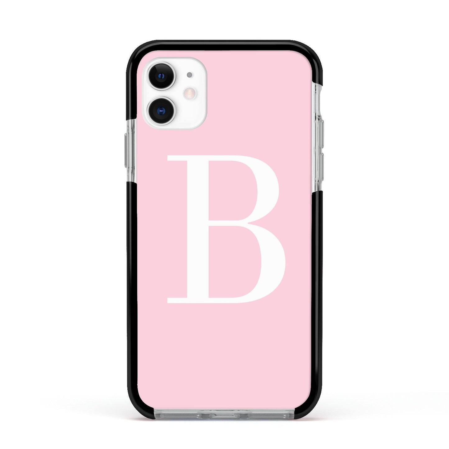 Personalised Pink White Initial Apple iPhone 11 in White with Black Impact Case