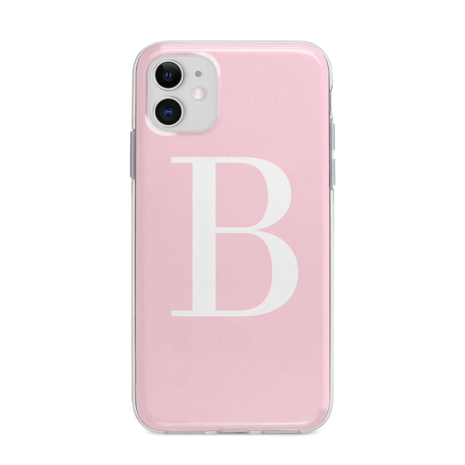 Personalised Pink White Initial Apple iPhone 11 in White with Bumper Case